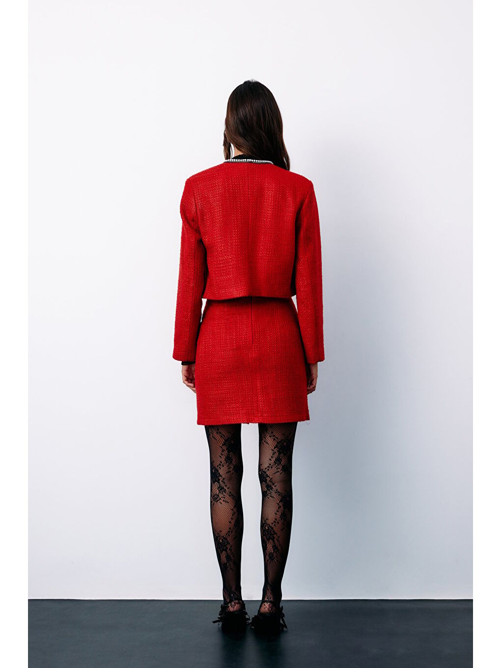 Aksesuar Detaylı Tüvit Ceket - Kırmızı-1