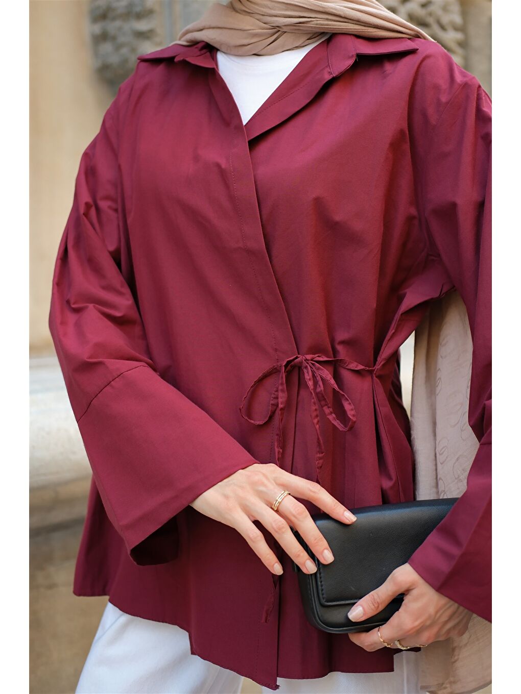 Kadın Yandan Bağlamalı Gömlek Bordo-3