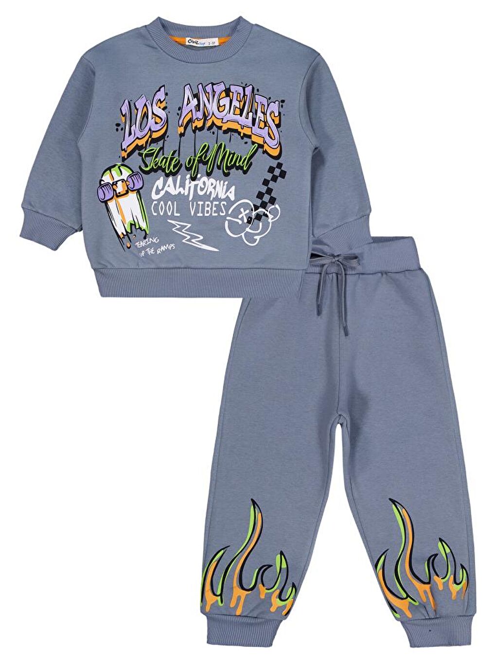 Antrasit Boys Los Angeles Alev Baskılı 2-5 Yaş Eşofman Takımı - Gri 3-4 Yaş-1