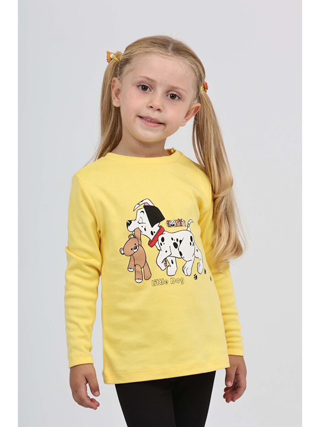 Sarı Kız Çocuk Köpekli Ayı Baskılı Sweatshirt-2