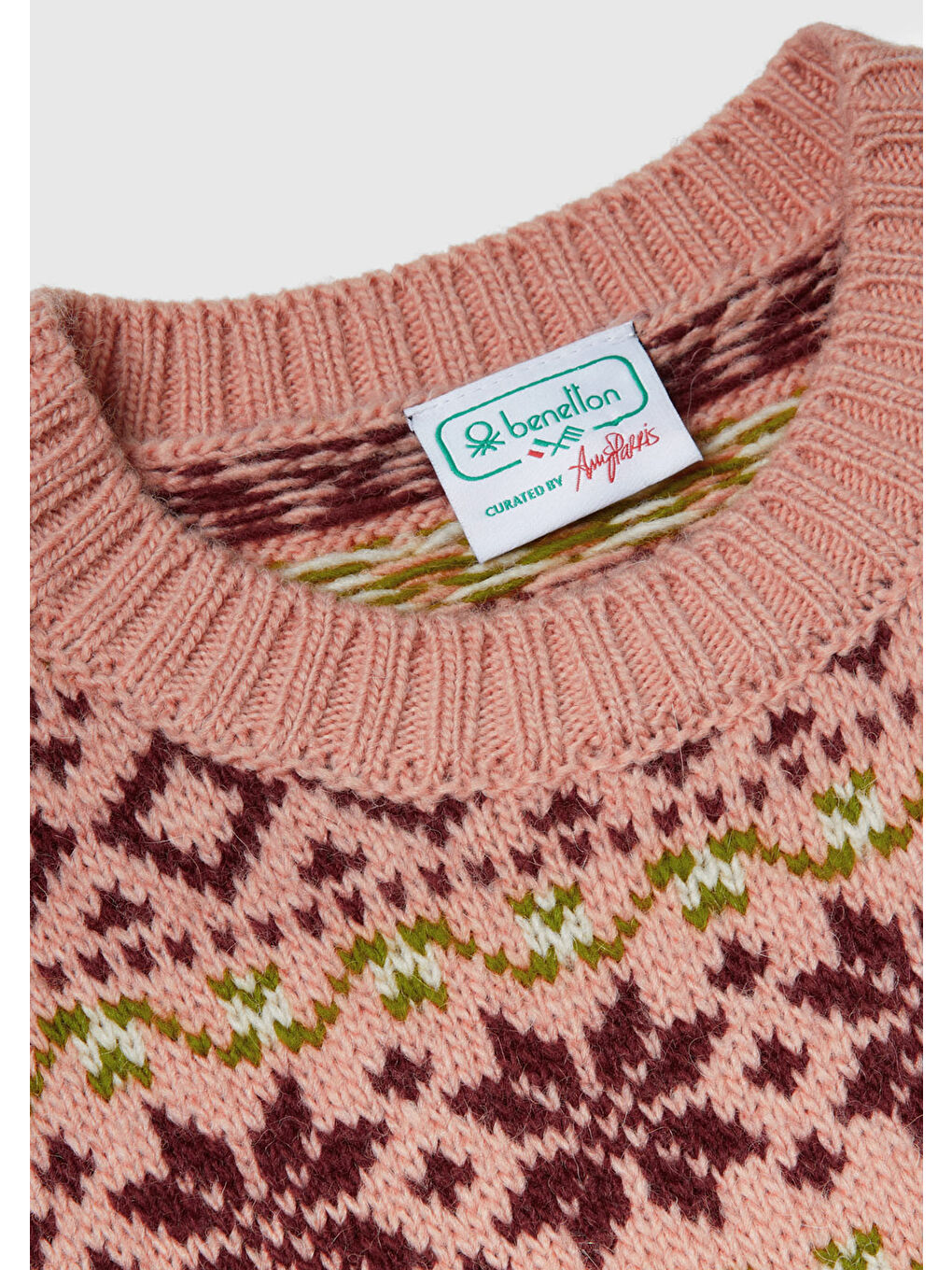 Pembe Kadın Gül Kurusu  Yün Alpaka Karışımlı Jakarlı Kısa Kollu Stranger Things Kazak-6