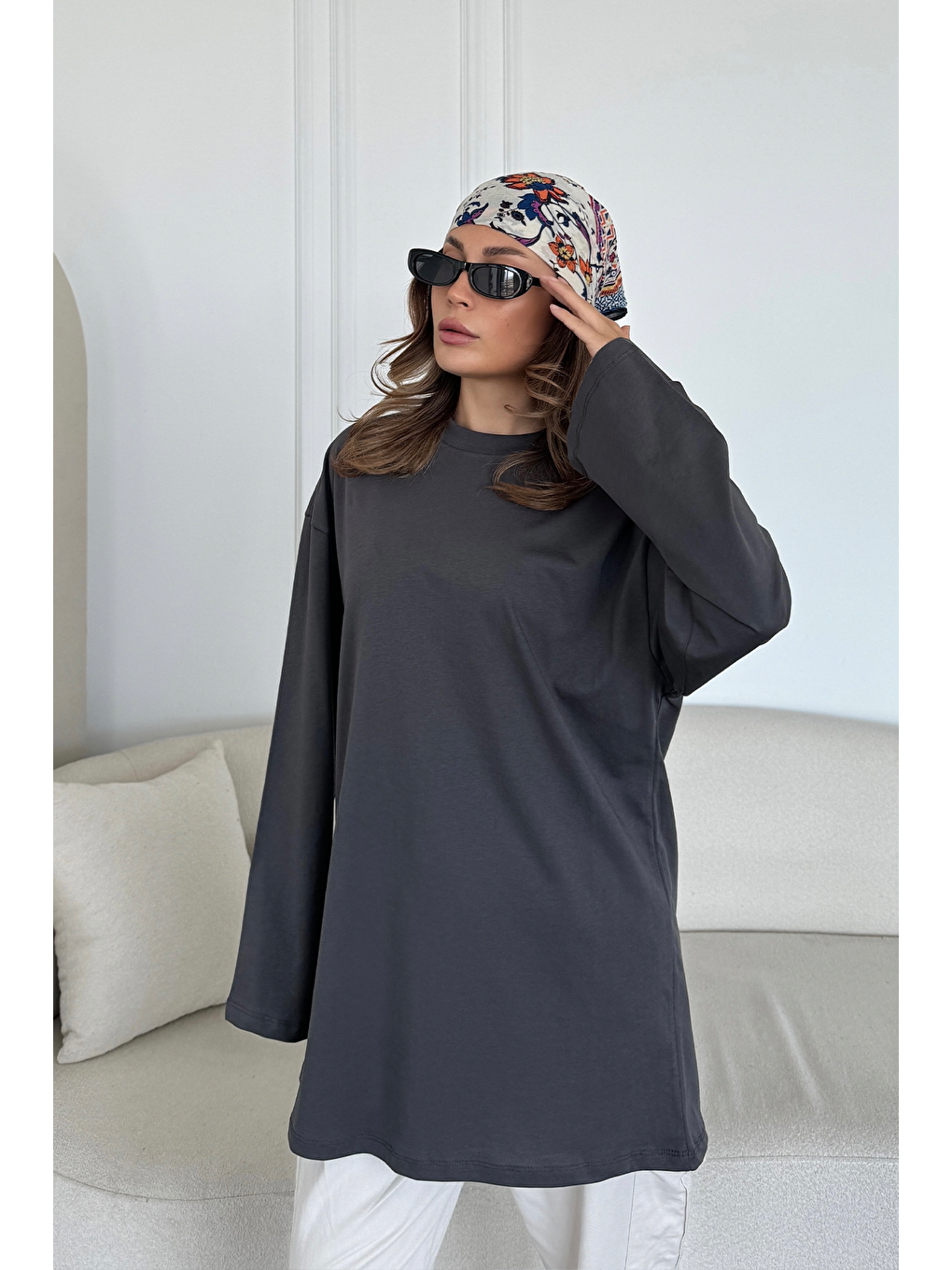 Geniş Kol Oversize 2'Li Paket T-Shirt 964 Lila/Füme-1