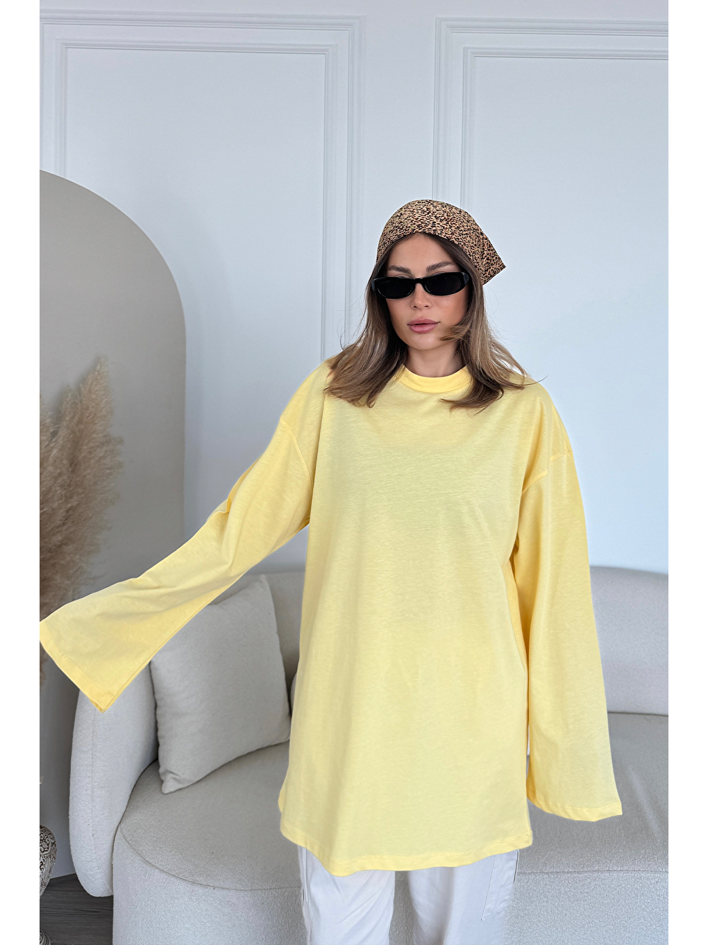 Geniş Kol Oversize 2'Li Paket T-Shirt 964 Lila/Sarı-1