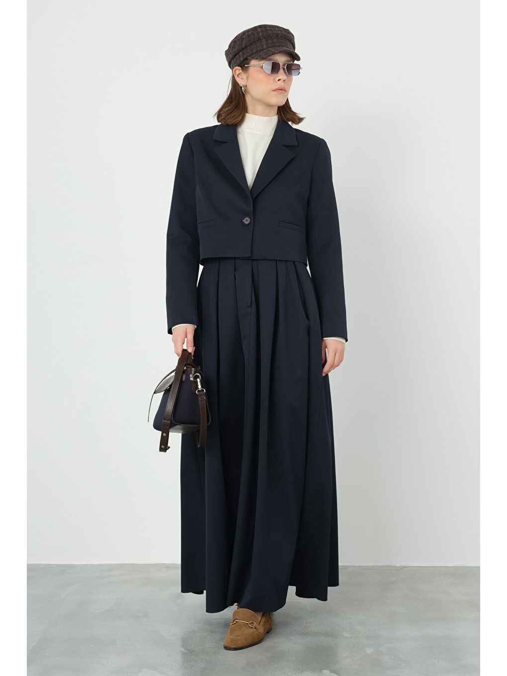 Crop Blazer Ceket Koyu Lacivert-2