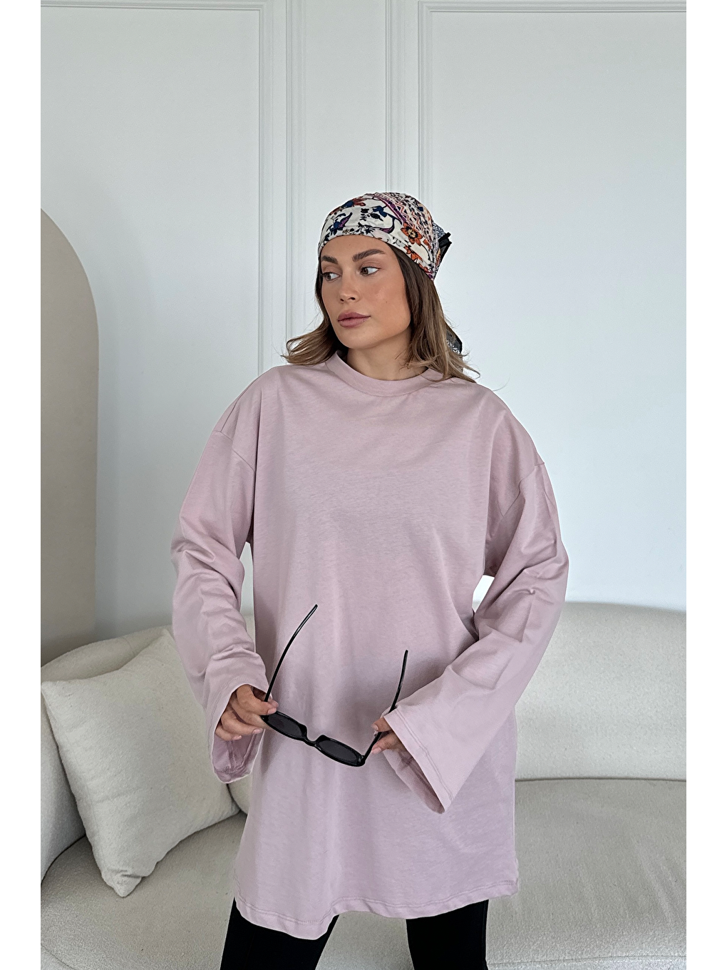 Geniş Kol Oversize 2'Li Paket T-Shirt 964 Lila/Füme-2