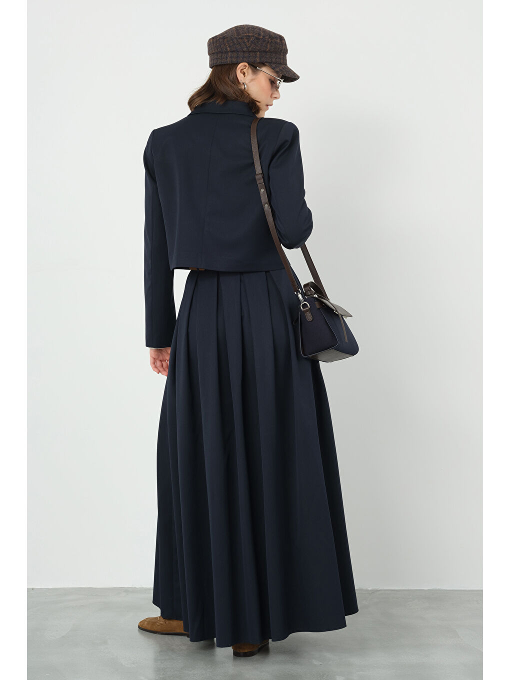 Crop Blazer Ceket Koyu Lacivert-3