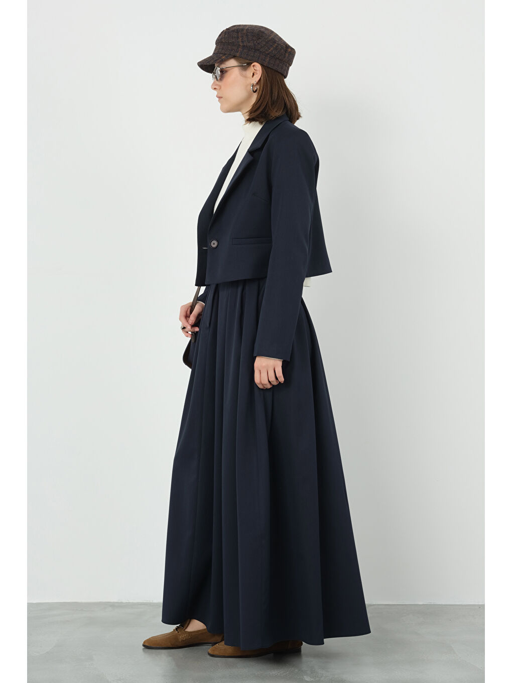 Crop Blazer Ceket Koyu Lacivert-4