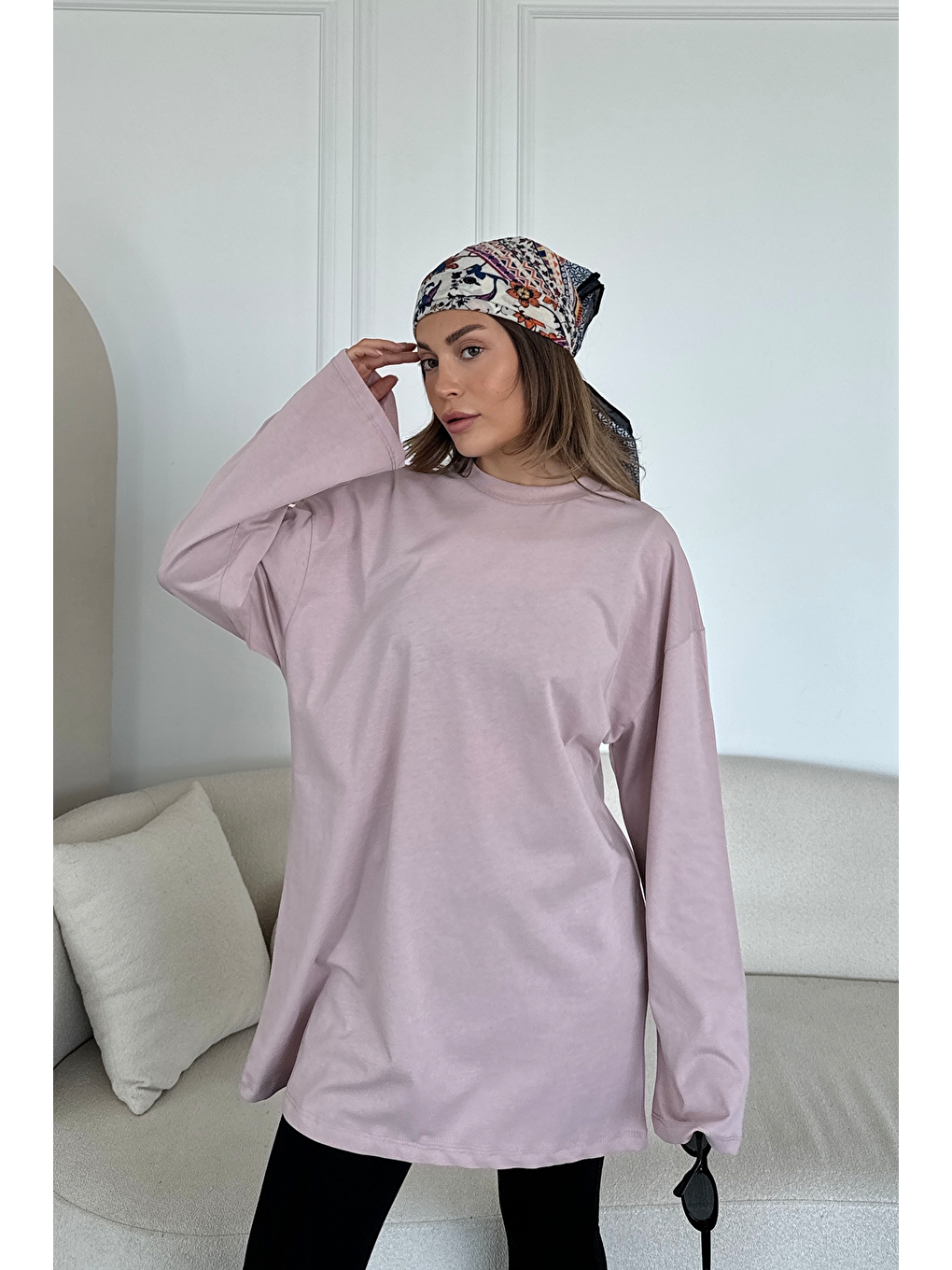Geniş Kol Oversize 2'Li Paket T-Shirt 964 Lila/Sarı-2