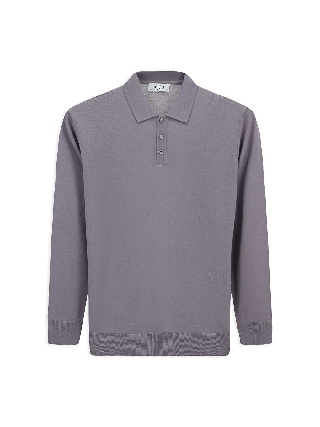 Lila Polo Yaka Düğmeli Regular Fit Sıcak Tutan Yünlü Triko Kazak-5
