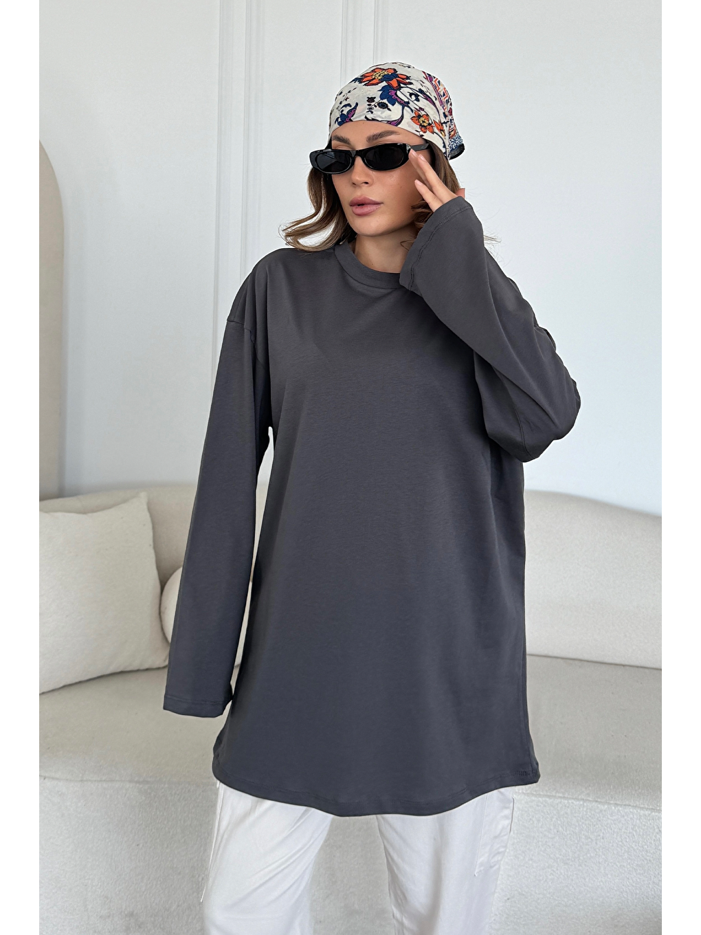 Geniş Kol Oversize 2'Li Paket T-Shirt 964 Lila/Füme-3