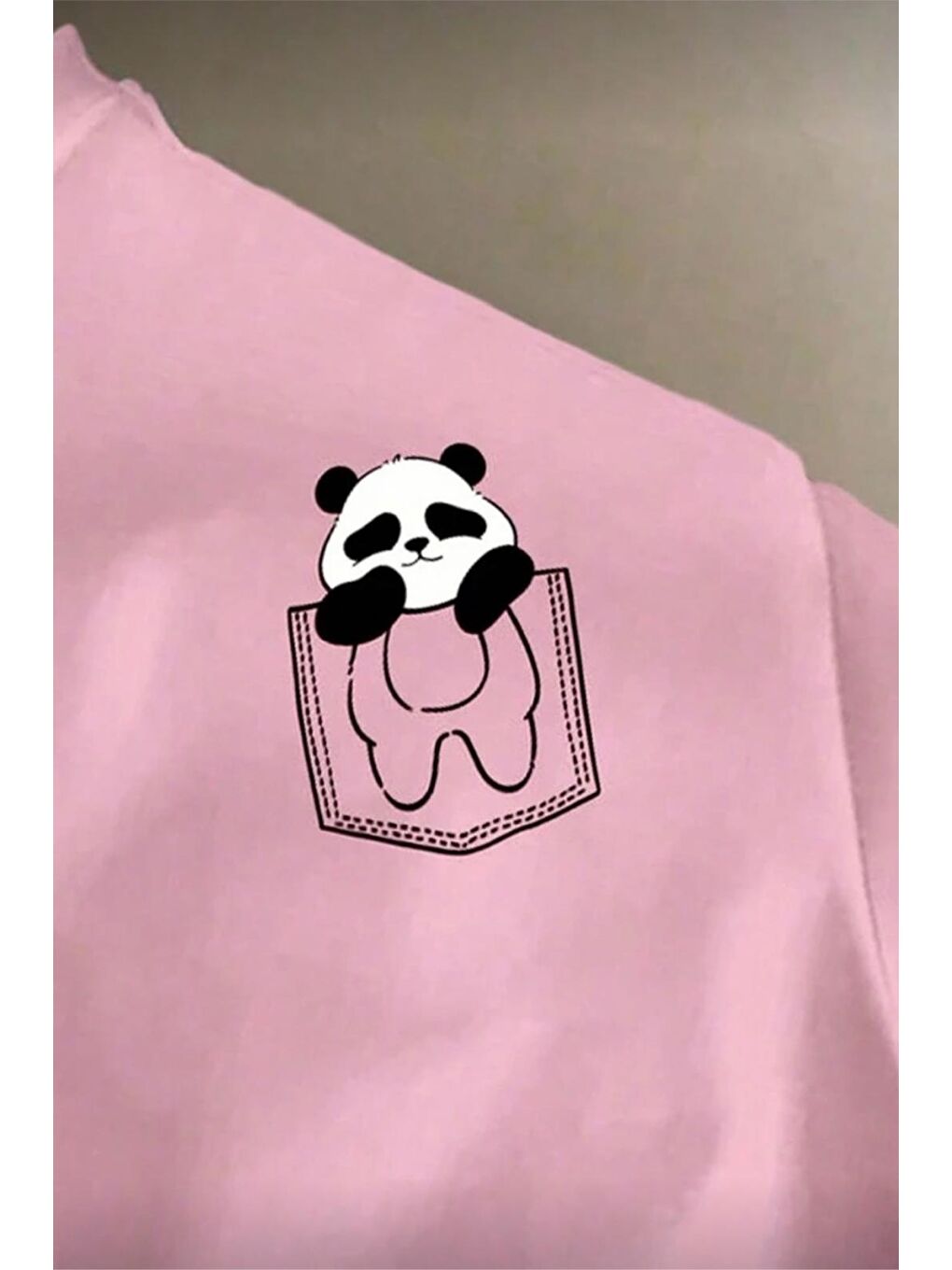 Pembe Cepte Panda Baskılı Oversize Unisex Pamuklu Tişört Battal Büyük Beden Tshirt-1