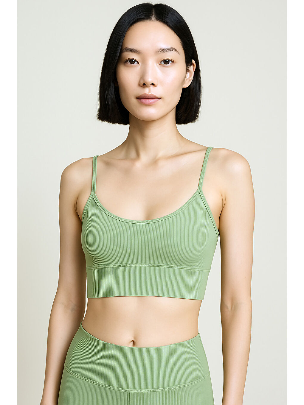 Yeşil İnce Askılı Toparlayıcı Ripli Spor Büstiyer