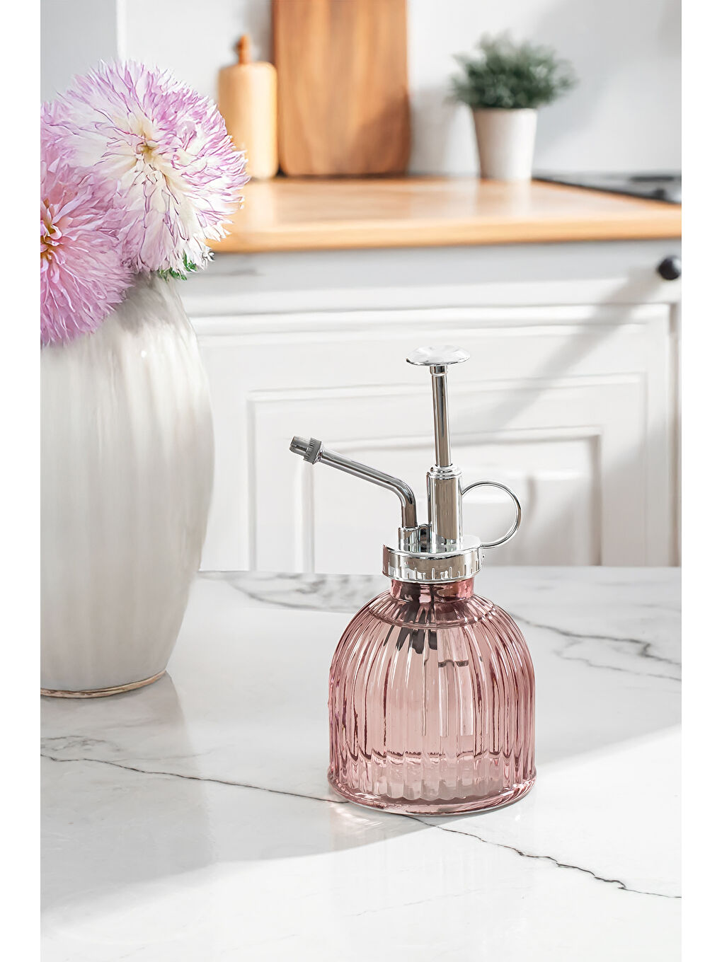 15731 Pembe Vintage Cam Bitki Sulama Şişesi Oda Kokusu Dağıtıcı Çok Amaçlı Sprey Şişe 250 ml