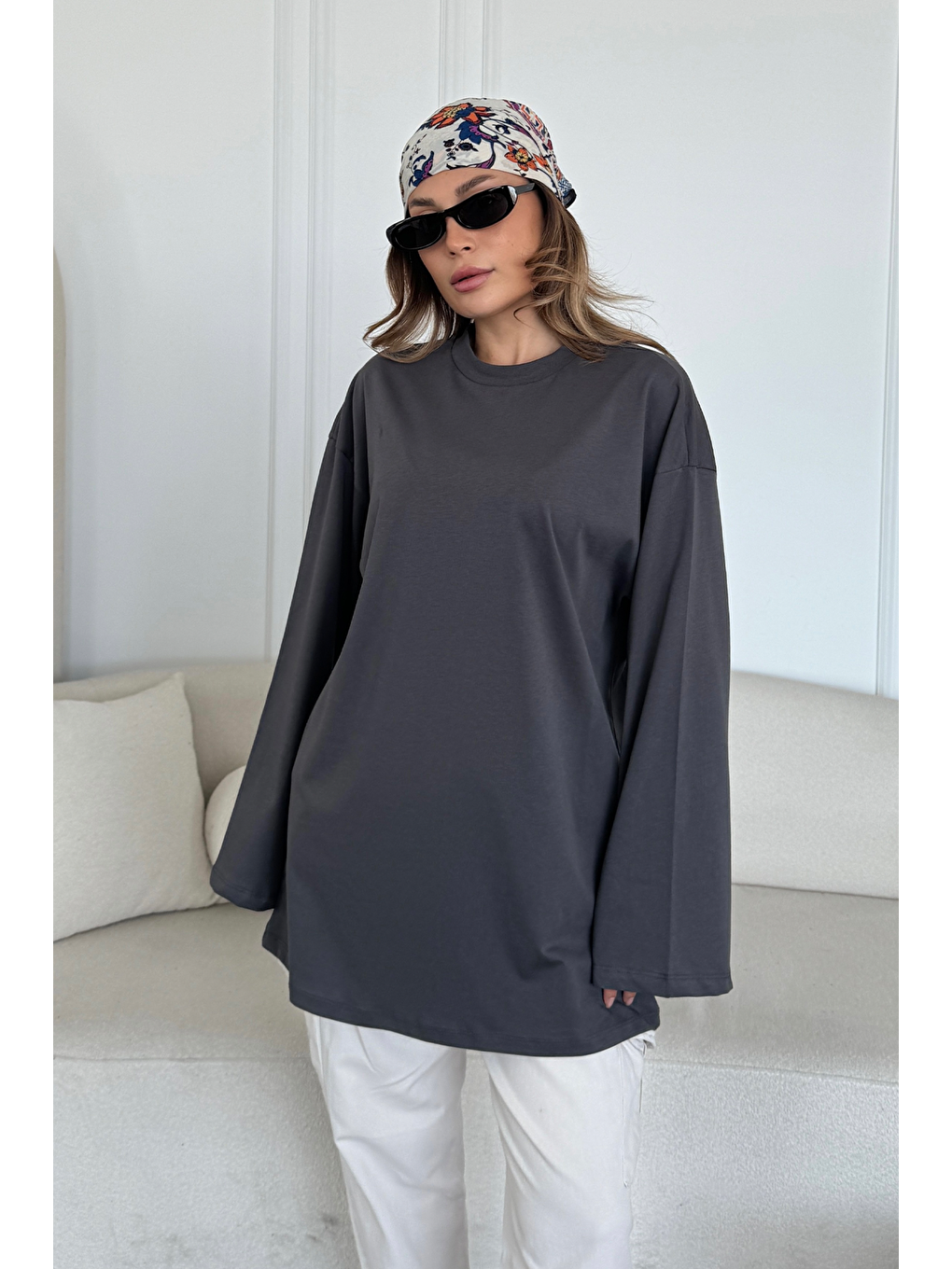 Geniş Kol Oversize 2'Li Paket T-Shirt 964 Lila/Füme-7