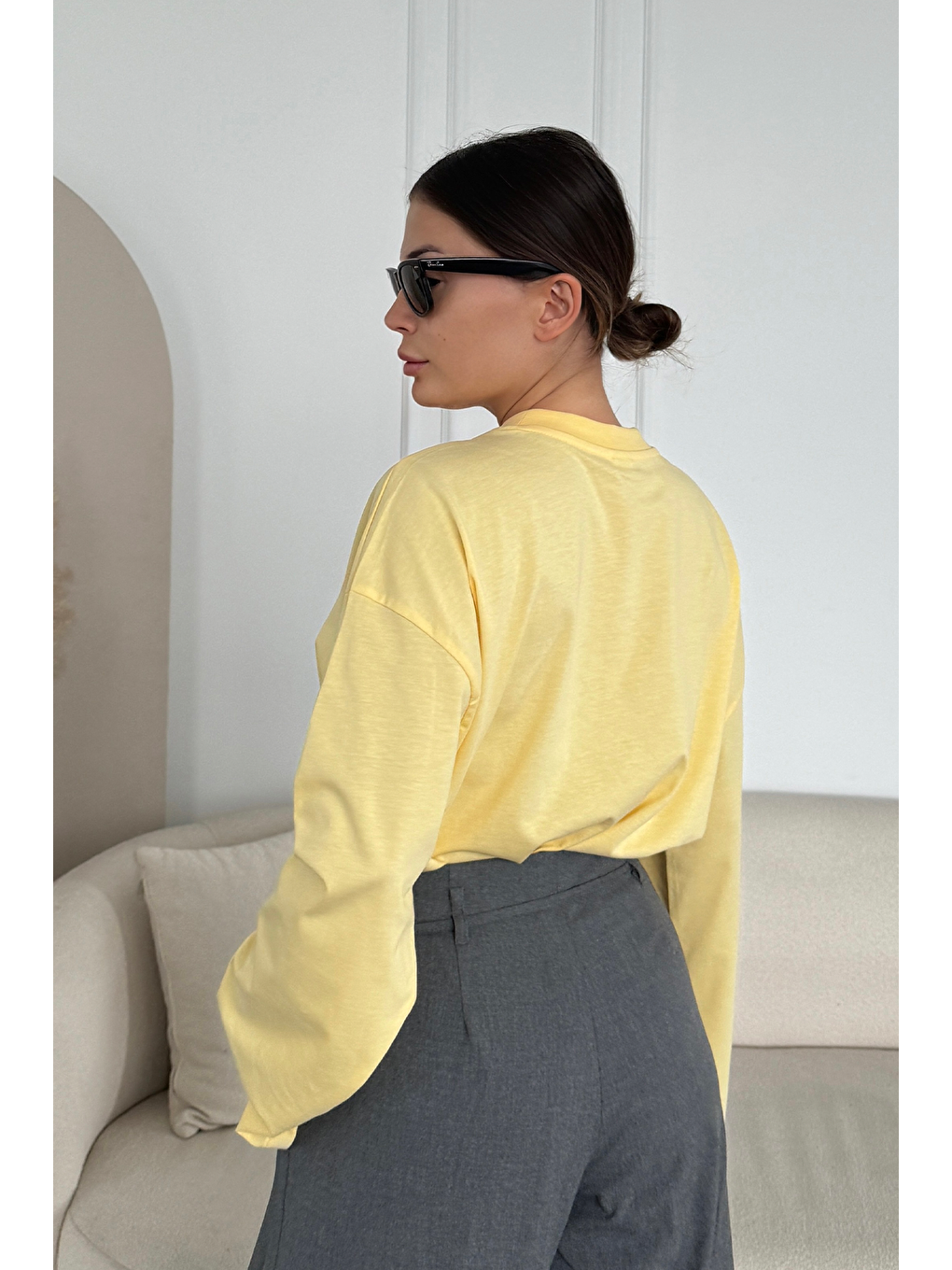 Geniş Kol Oversize 2'Li Paket T-Shirt 964 Lila/Sarı-7