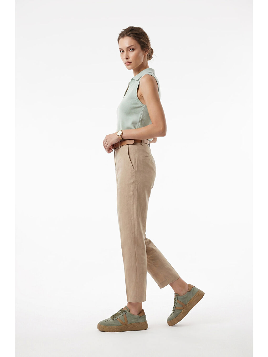 Yeşil Kadın YEŞİL Bağcıklı Hakiki Deri Sneaker-2