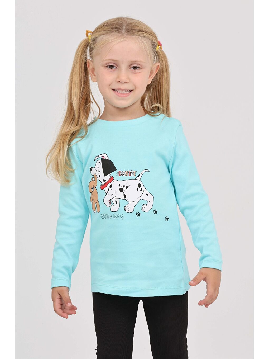 Turkuaz Kız Çocuk Köpekli Ayı Baskılı Sweatshirt-2