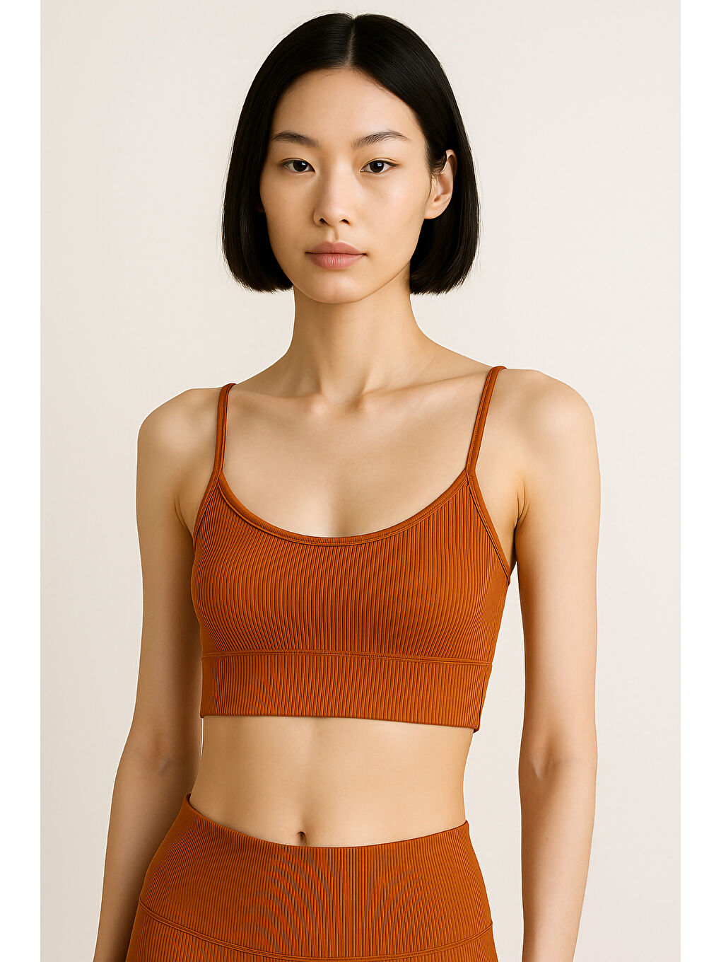 Kahverengi İnce Askılı Toparlayıcı Ripli Spor Büstiyer