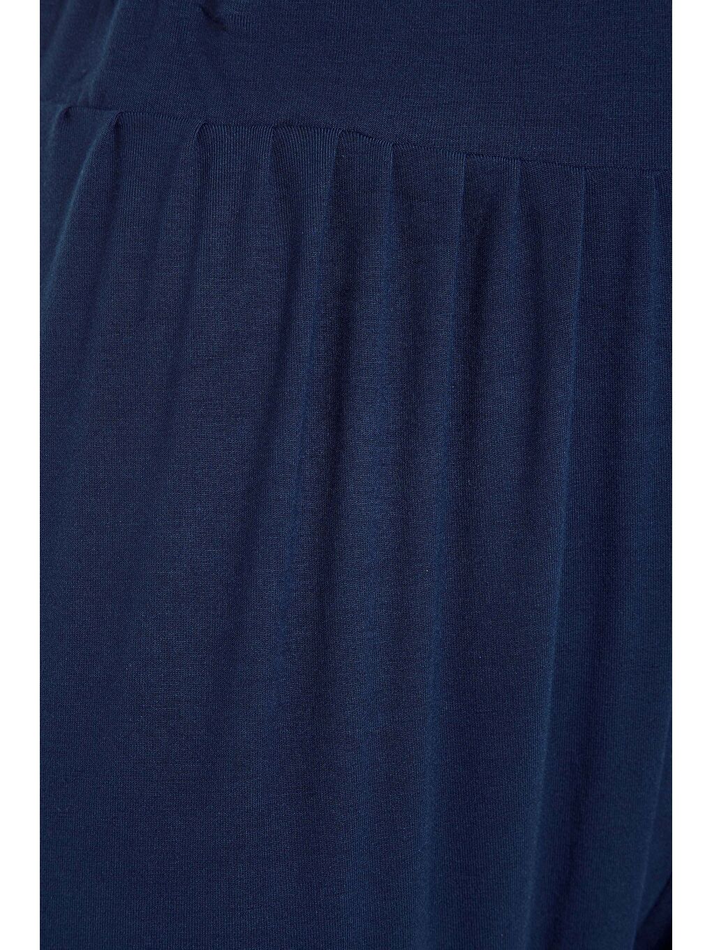 Lacivert Büyük Beden Beli ve Paçası Lastikli Cepli Havuç Kesim Pantolon 144780-5