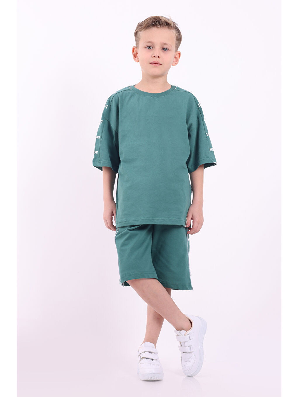 Yeşil Erkek Çocuk Oversize Sport Baskılı Şortlu Takım M00749