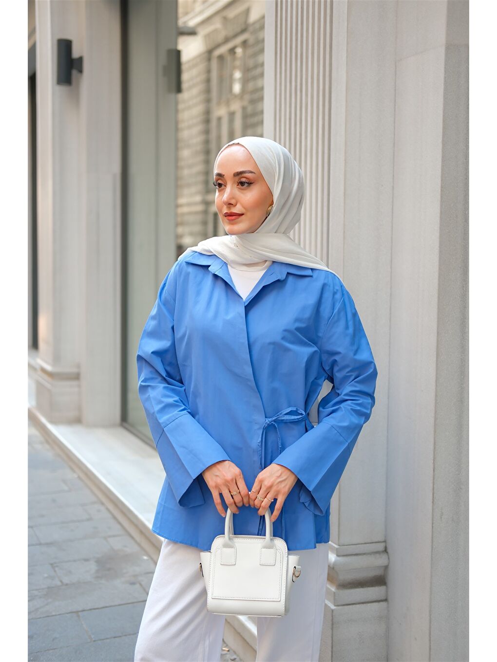 Kadın Yandan Bağlamalı Gömlek Mavi-1