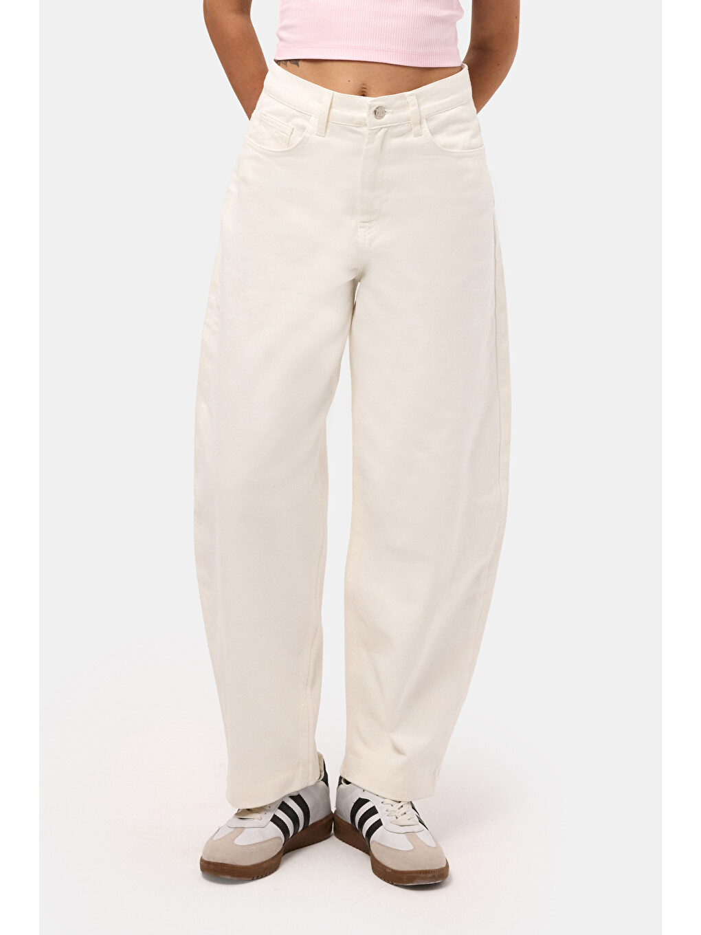 Kadın Kırık Beyaz 7s6-101 High Rise Tapered Leg Fit Denim Jean