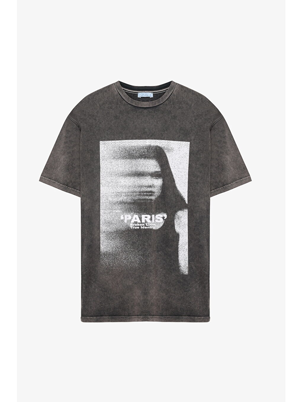 Yıkamalı Paris Baskılı Oversize Tişört Antrasit