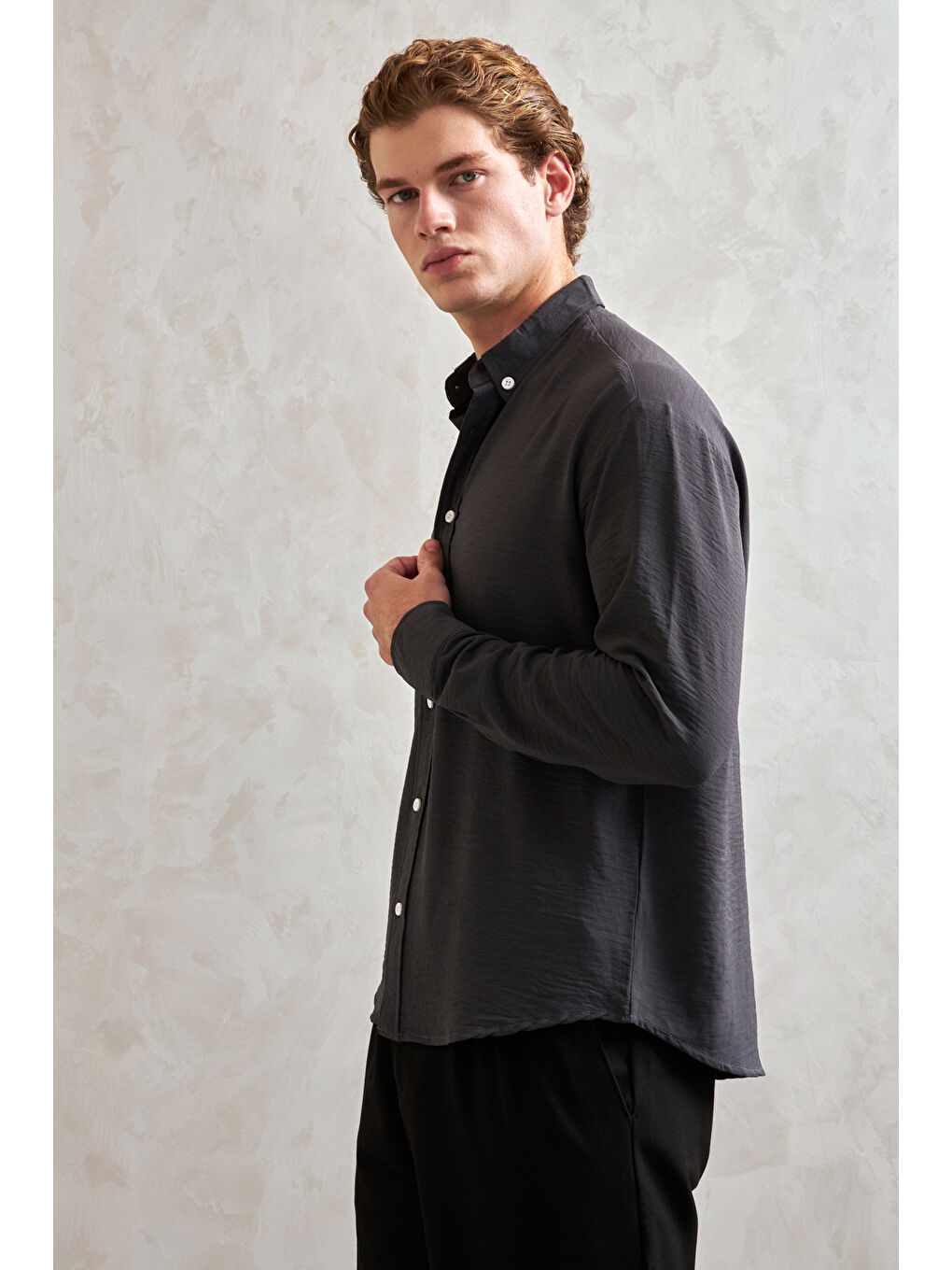 Gri Erkek Oversize Kesim Aerobin Gömlek-2