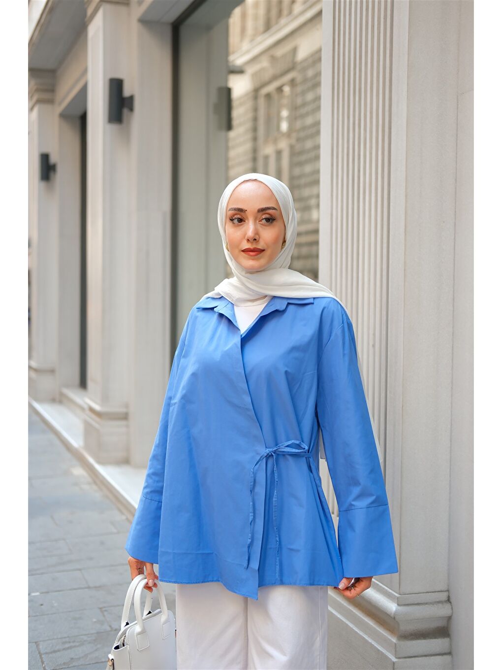 Kadın Yandan Bağlamalı Gömlek Mavi-2