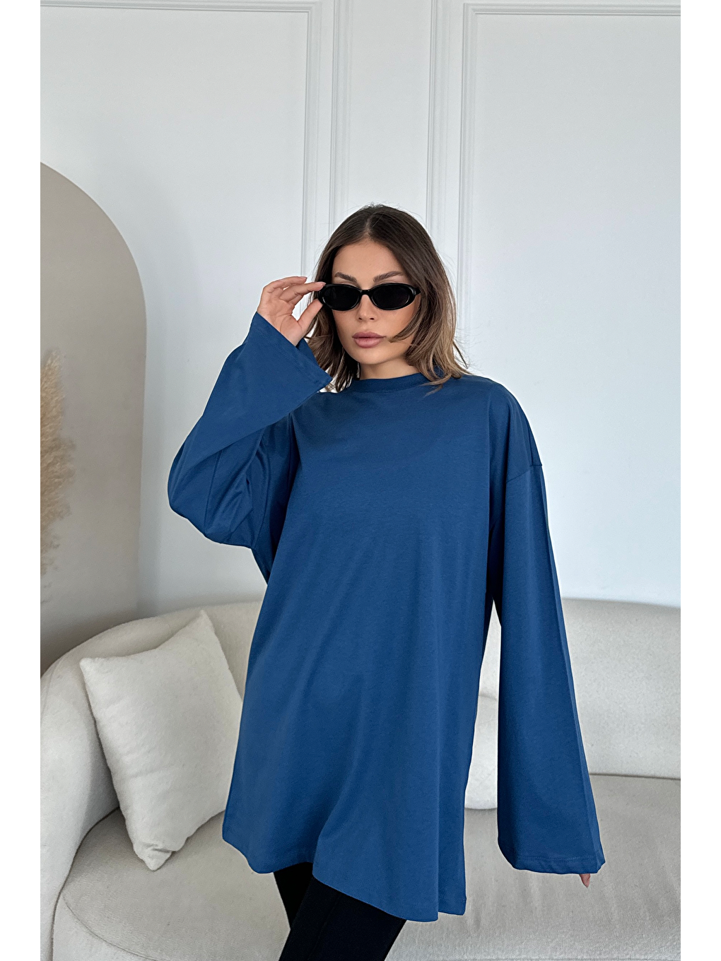 Geniş Kol Oversize 2'Li Paket T-Shirt 964 Ekru/İndigo-2