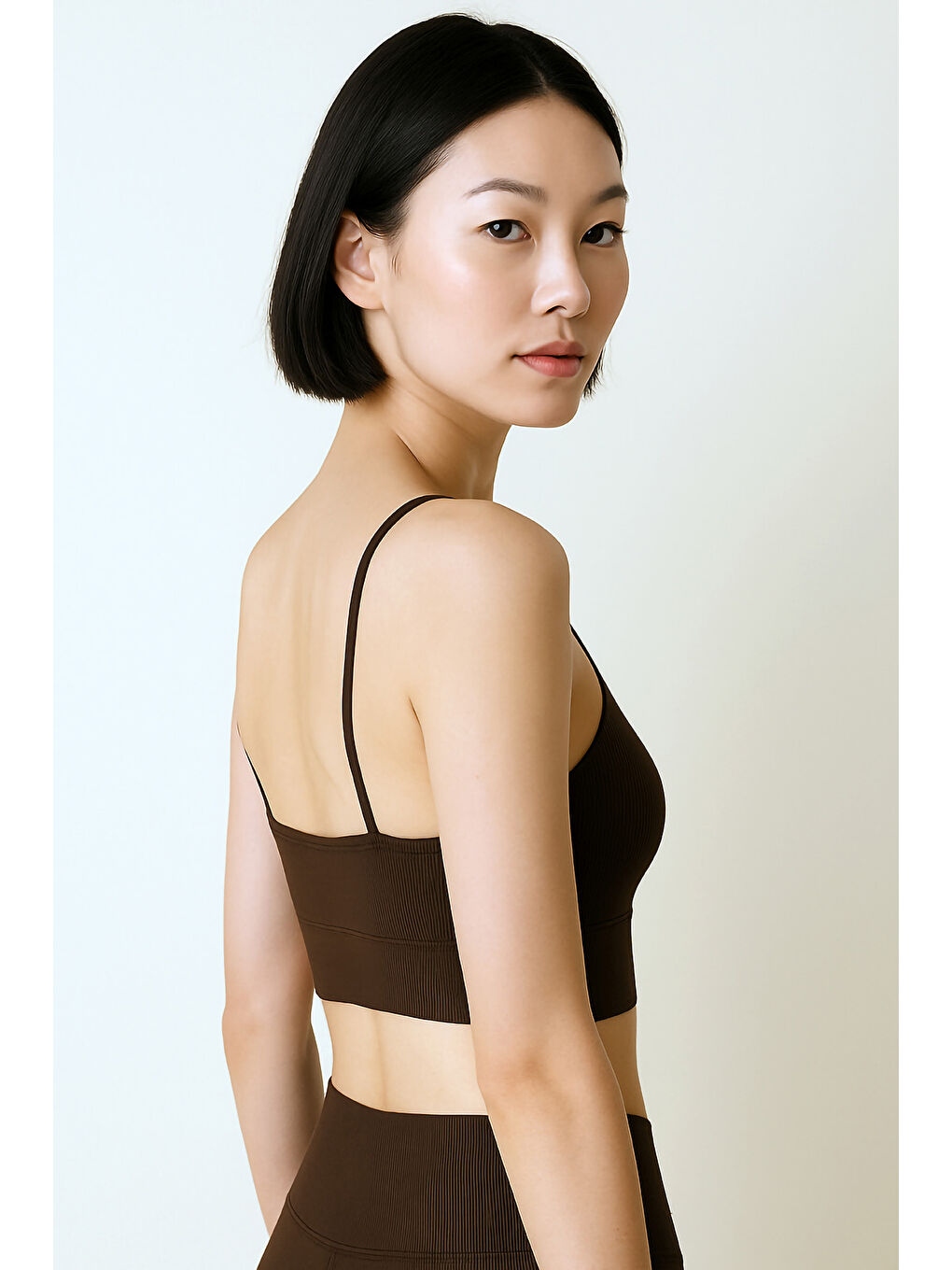 Kahverengi İnce Askılı Toparlayıcı Ripli Spor Büstiyer-1