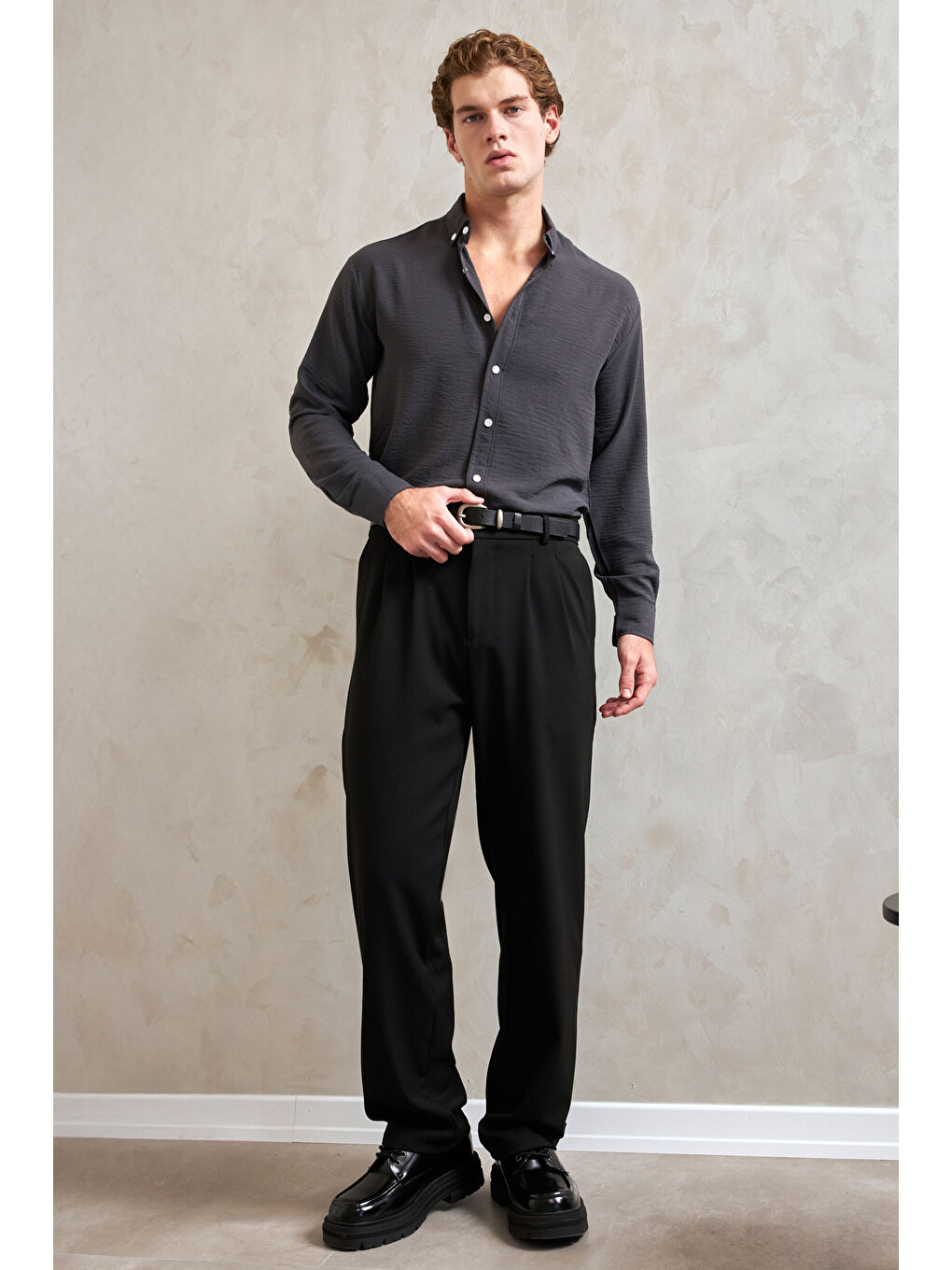 Gri Erkek Oversize Kesim Aerobin Gömlek-3