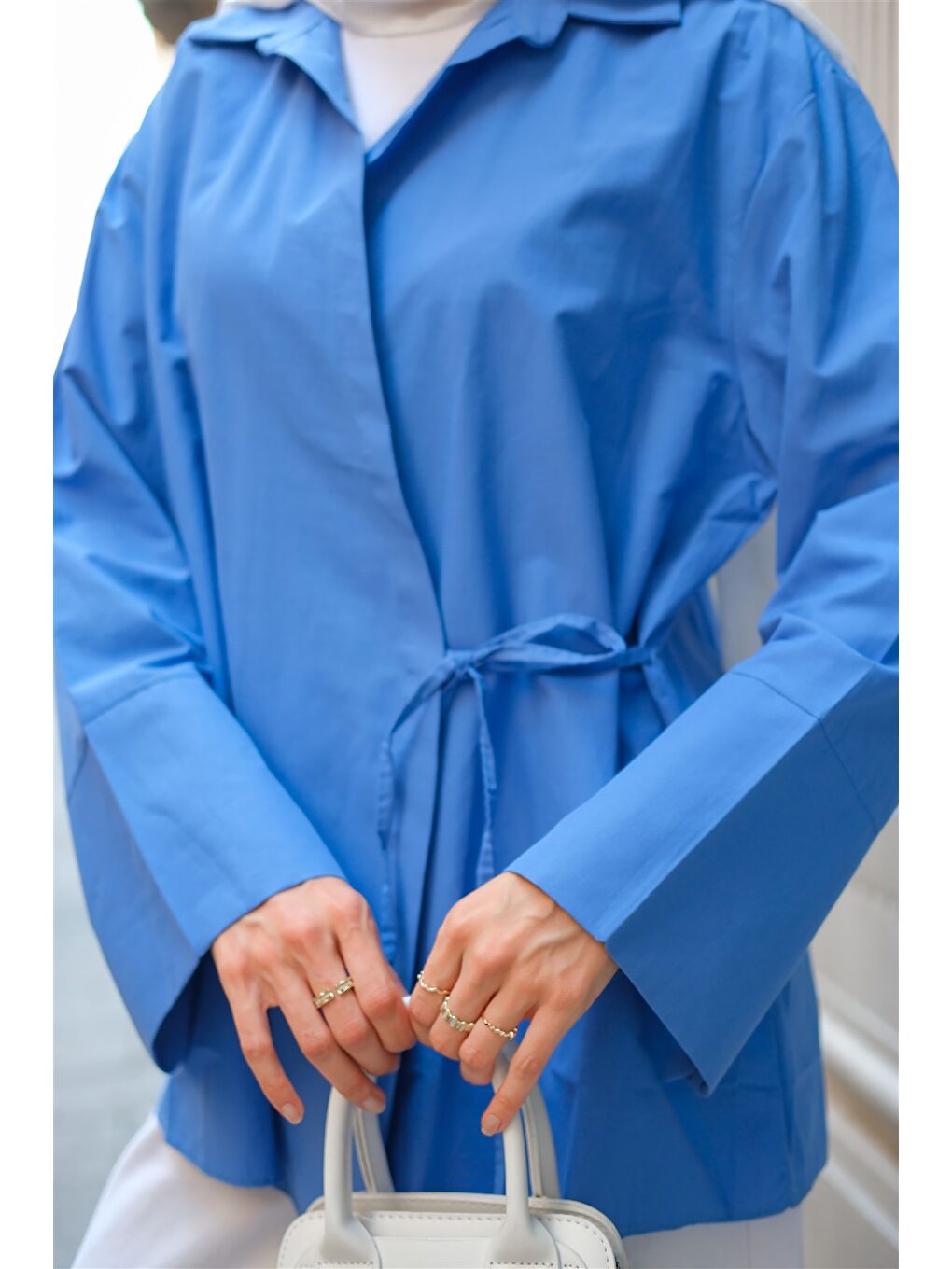 Kadın Yandan Bağlamalı Gömlek Mavi-3