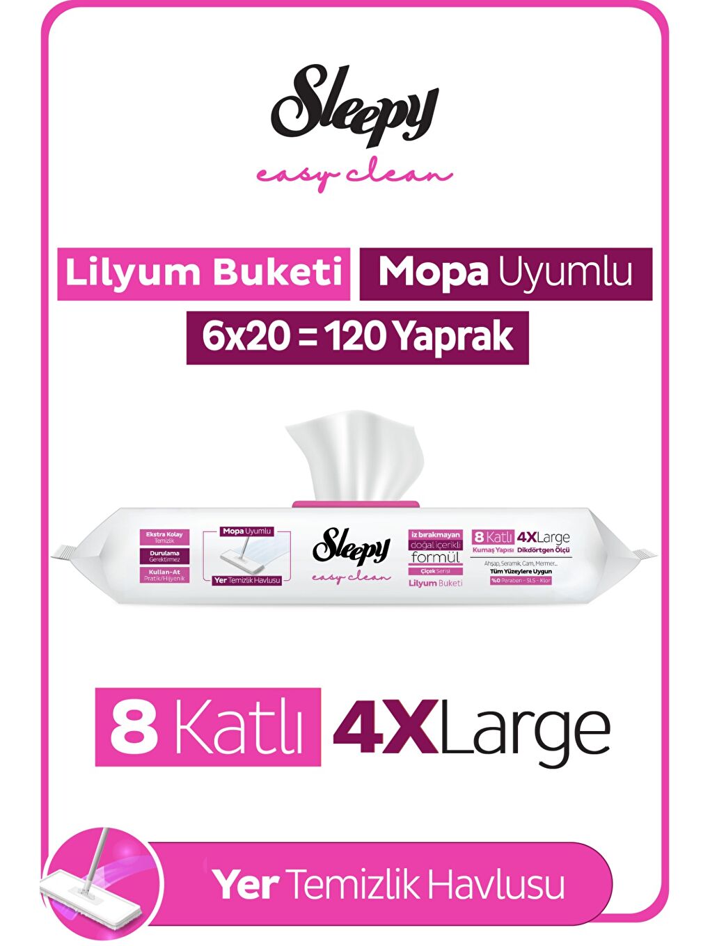 Easy Clean Lilyum Buketi Mopa Uyumlu Yer Temizlik Havlusu&Mendili 6x20 (120 Yaprak)