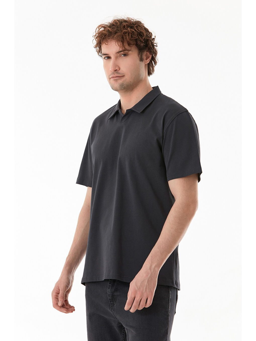 Antrasit Basic Polo Yaka Tişört-4