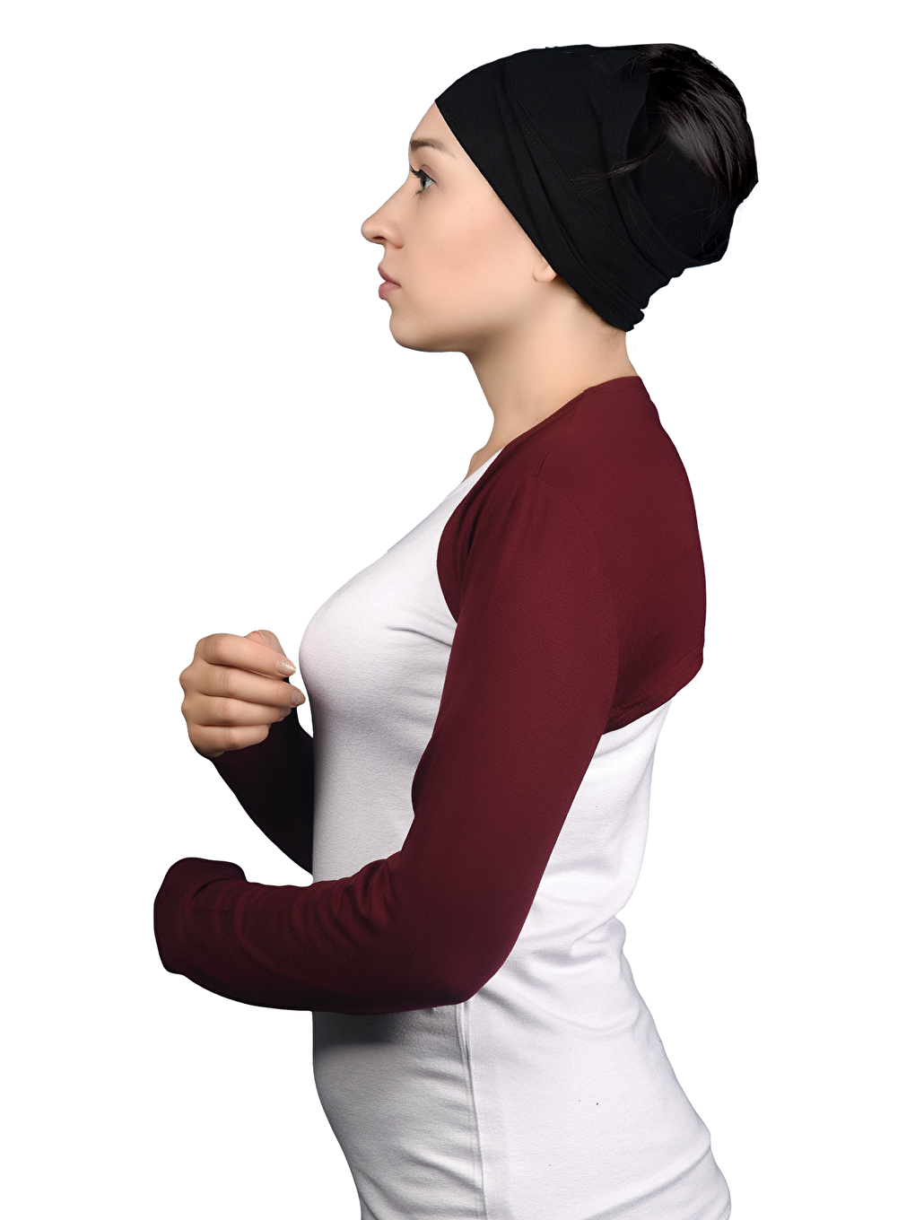 Bordo Uzun Kollu Tesettür Bolero-1