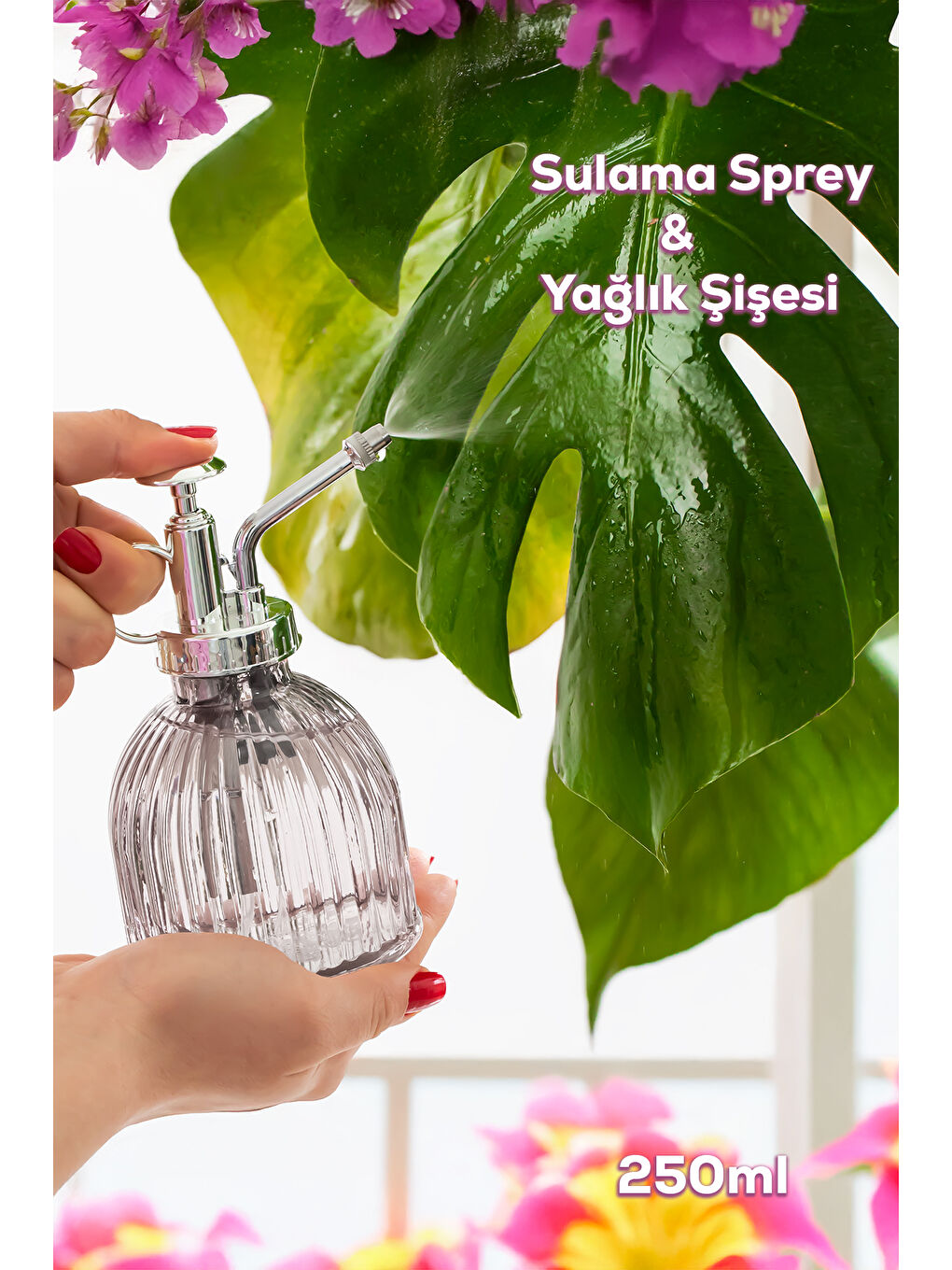 15731 Gri Vintage Cam Bitki Sulama Şişesi Oda Kokusu Dağıtıcı Çok Amaçlı Sprey Şişe 250 ml-1