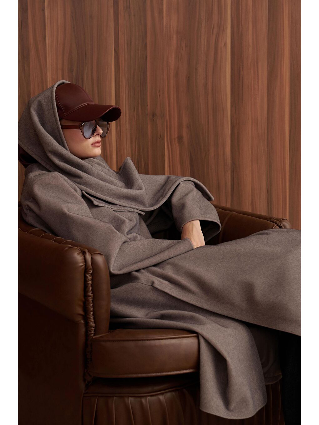 Gri Melanj-Atkılı Uzun Kaşe Kaban-3