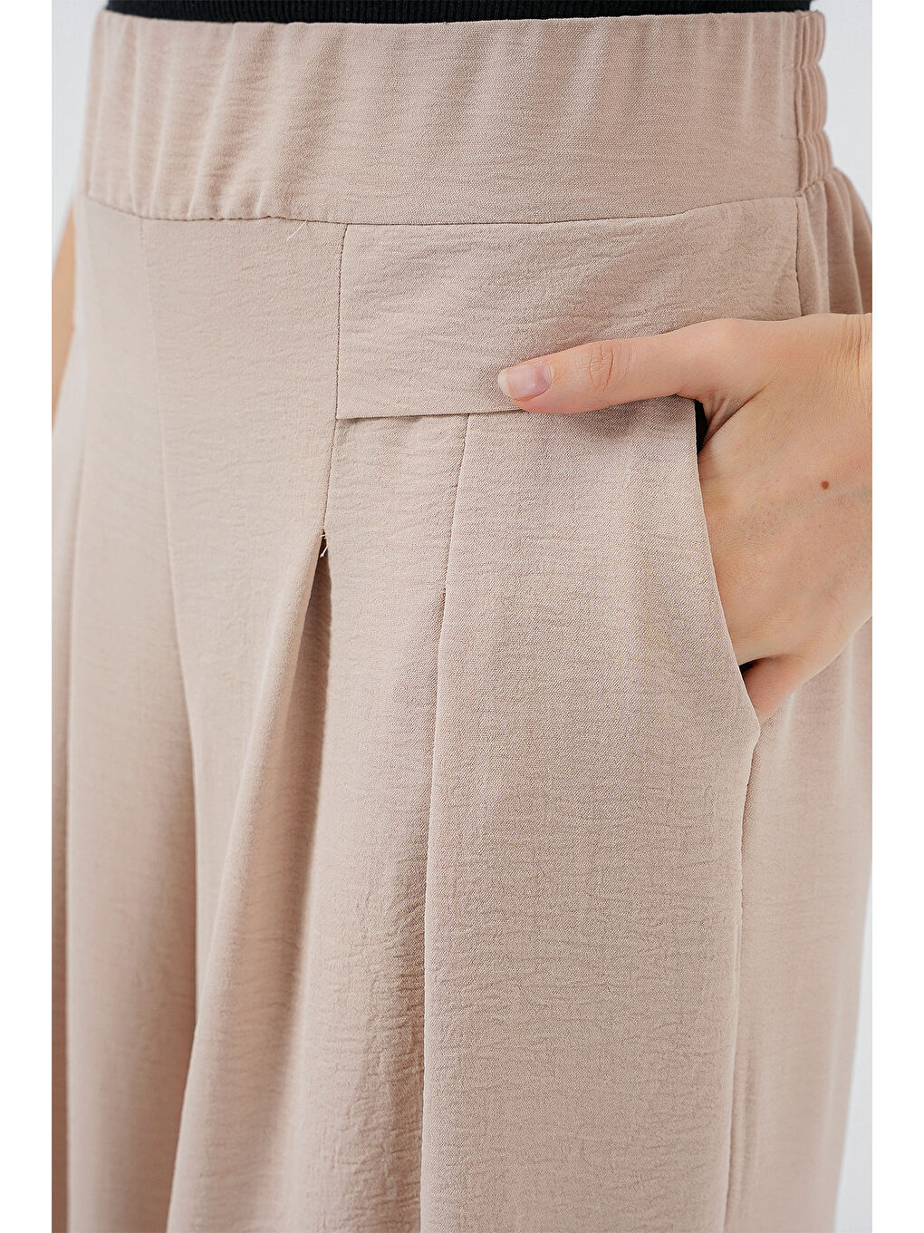 Ekru Kadın Geniş Paça Pileli Pantolon 6718 - Krem-4