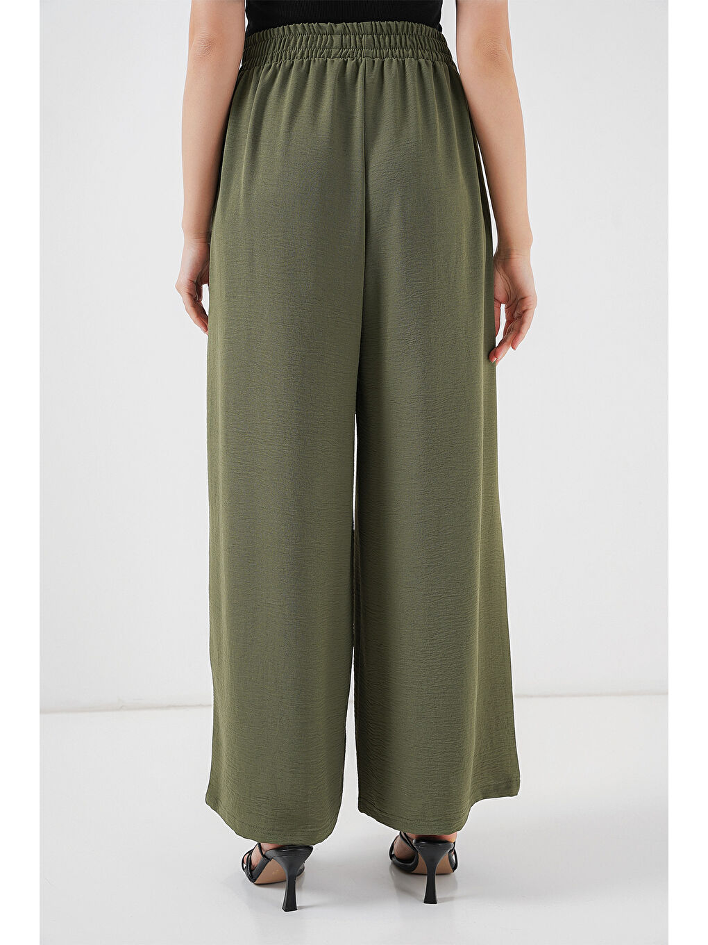 Kadın Geniş Paça Pileli Pantolon 6718 - Haki-5