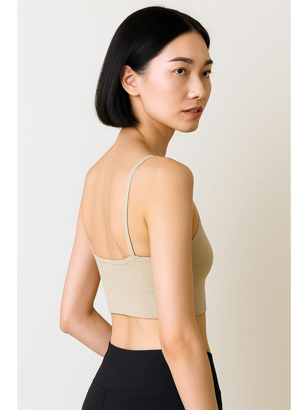 Bej İnce Askılı Toparlayıcı Ripli Spor Büstiyer-1