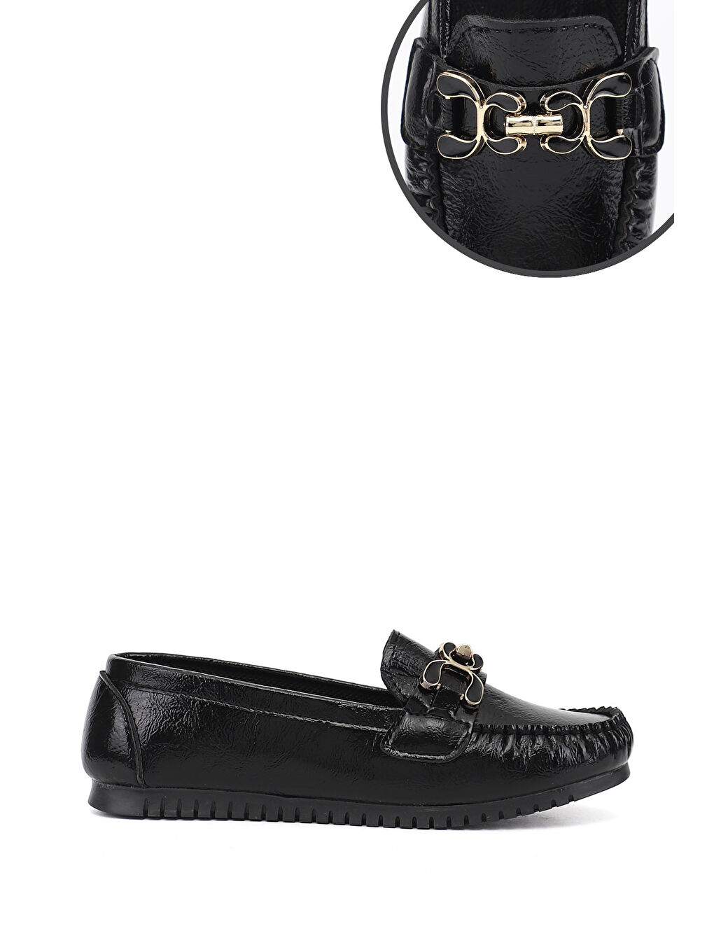 Mor Kadın ZÜMRÜT-SİYAH Düz Taban Tokalı Babet-1