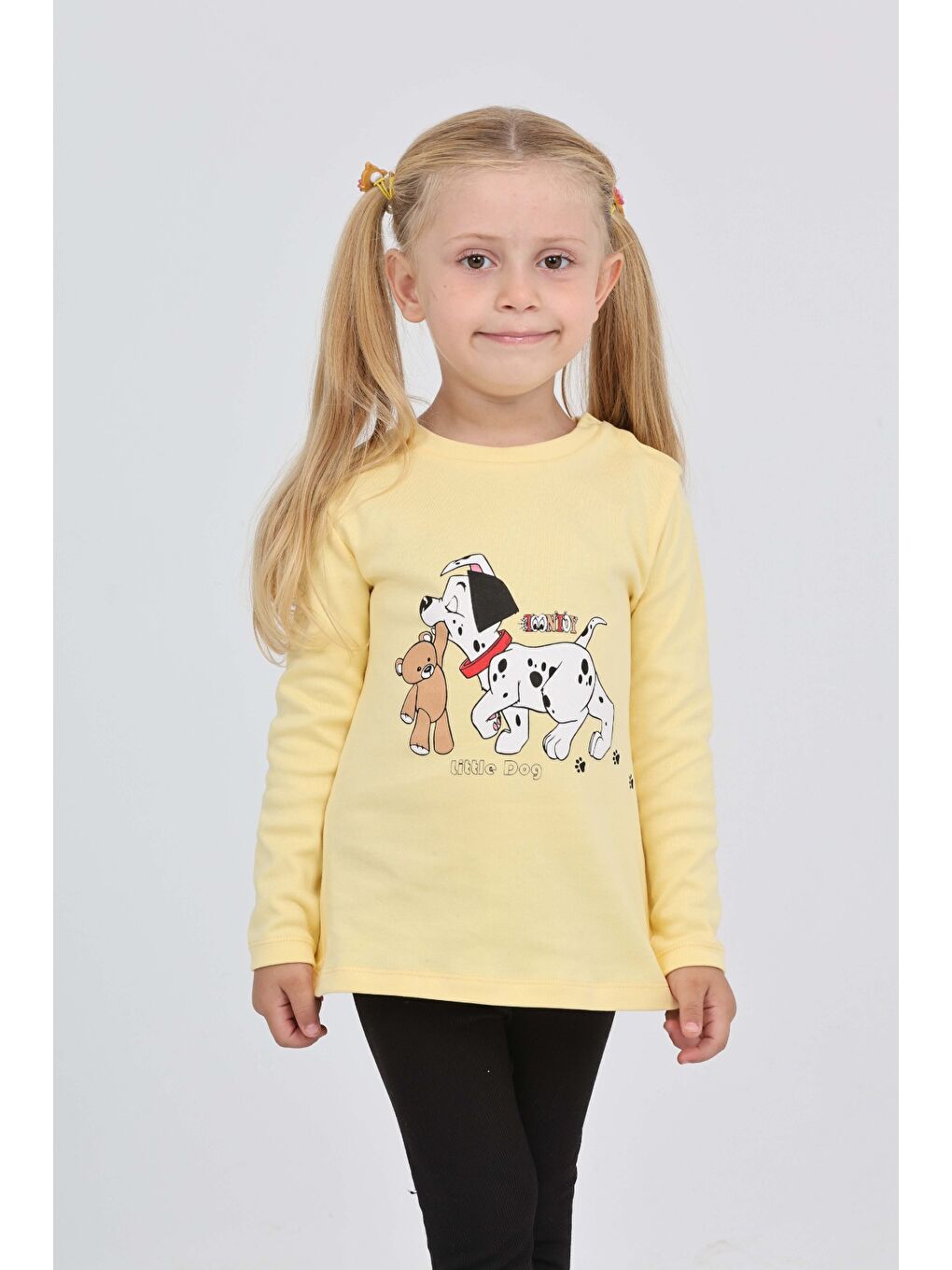 Sarı Kız Çocuk Köpekli Ayı Baskılı Sweatshirt