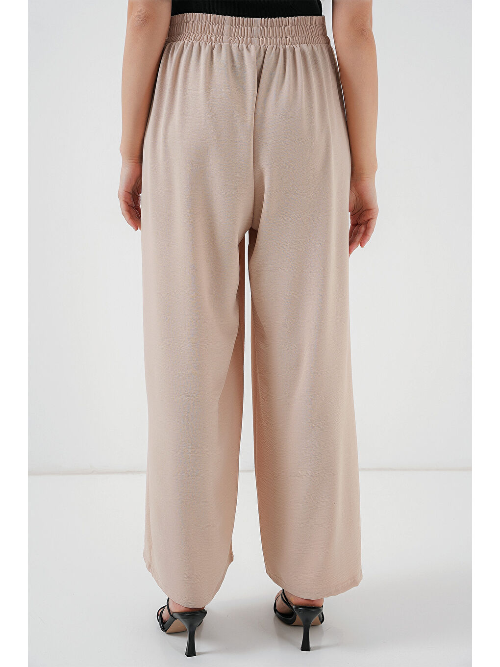 Ekru Kadın Geniş Paça Pileli Pantolon 6718 - Krem-5