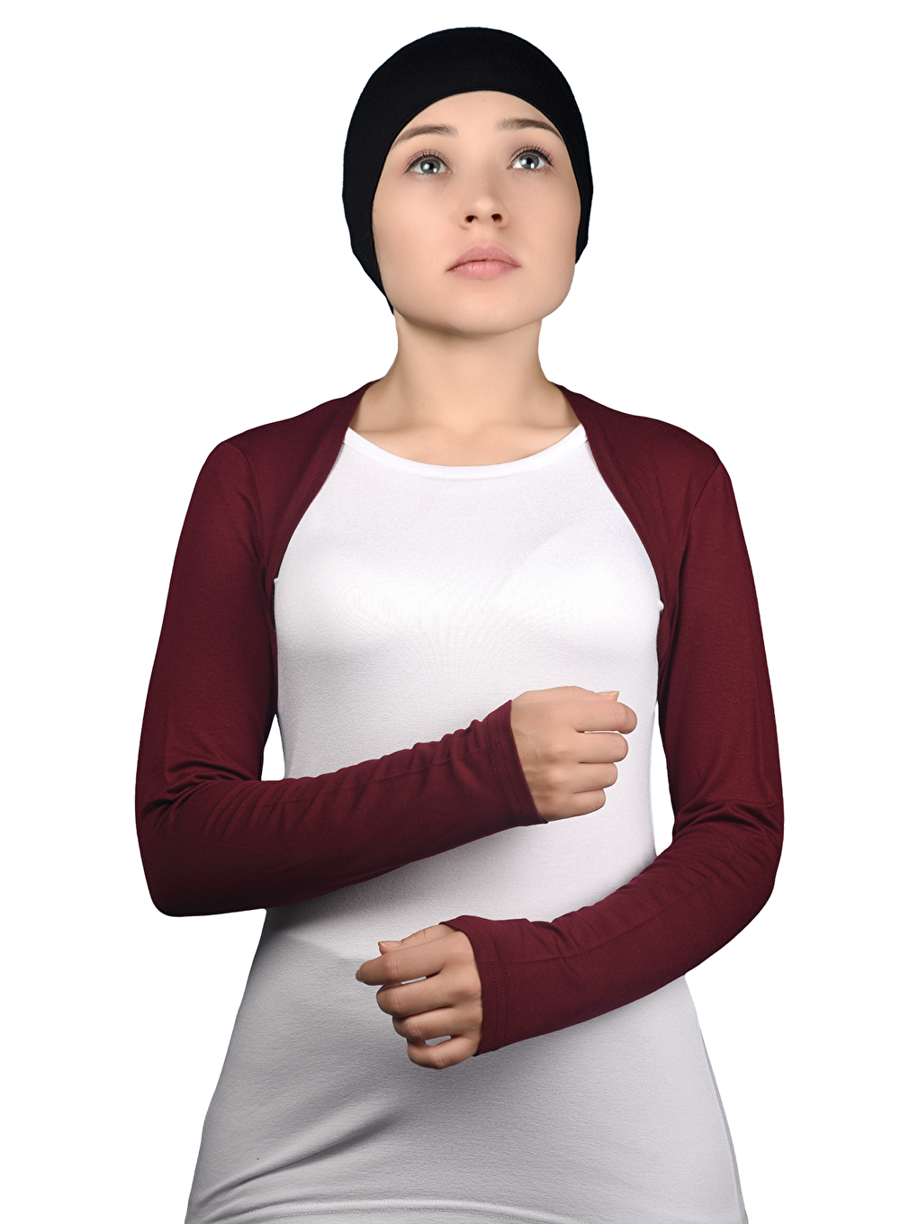 Bordo Uzun Kollu Tesettür Bolero-3