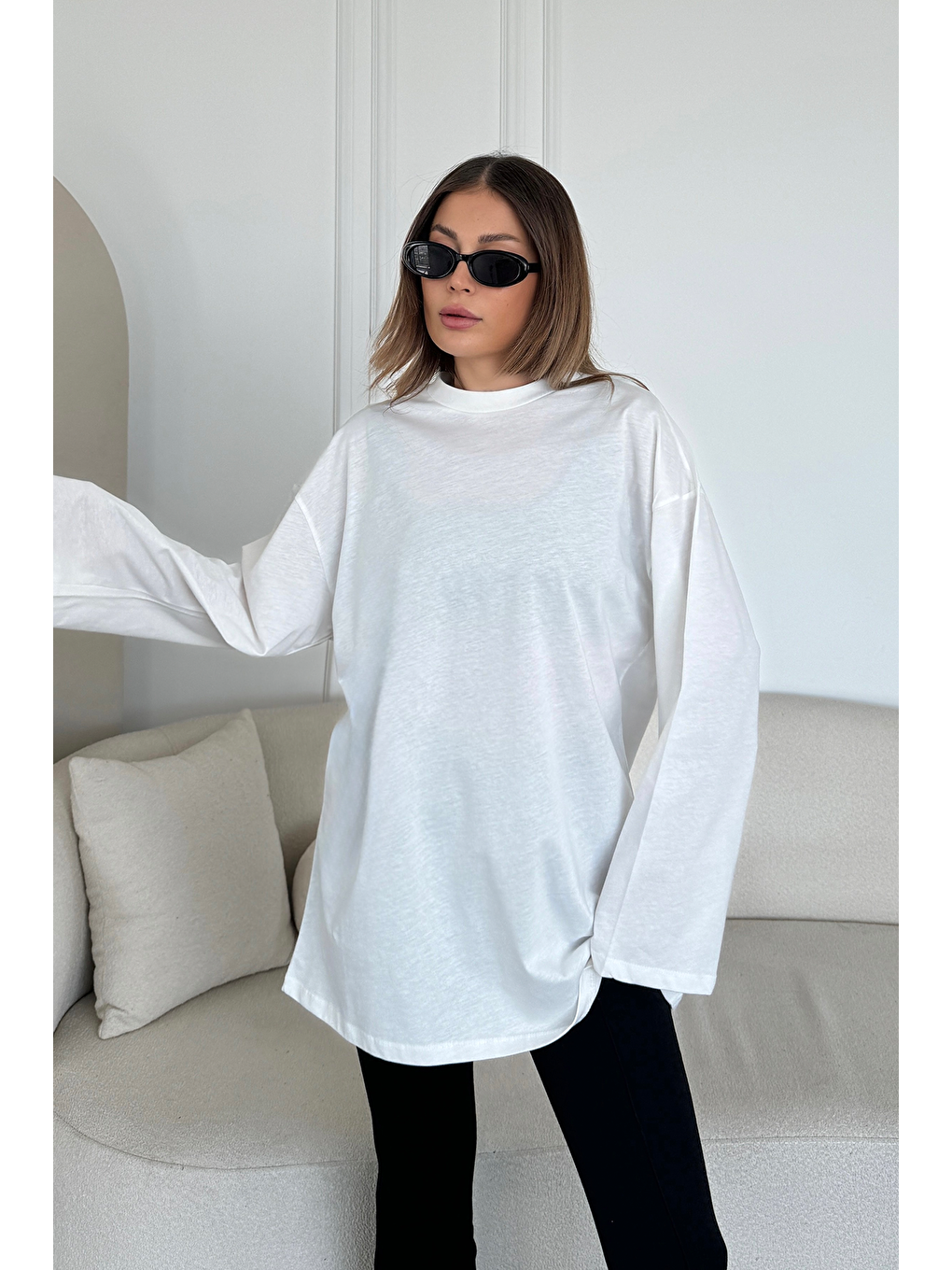 Geniş Kol Oversize 2'Li Paket T-Shirt 964 Ekru/İndigo-7