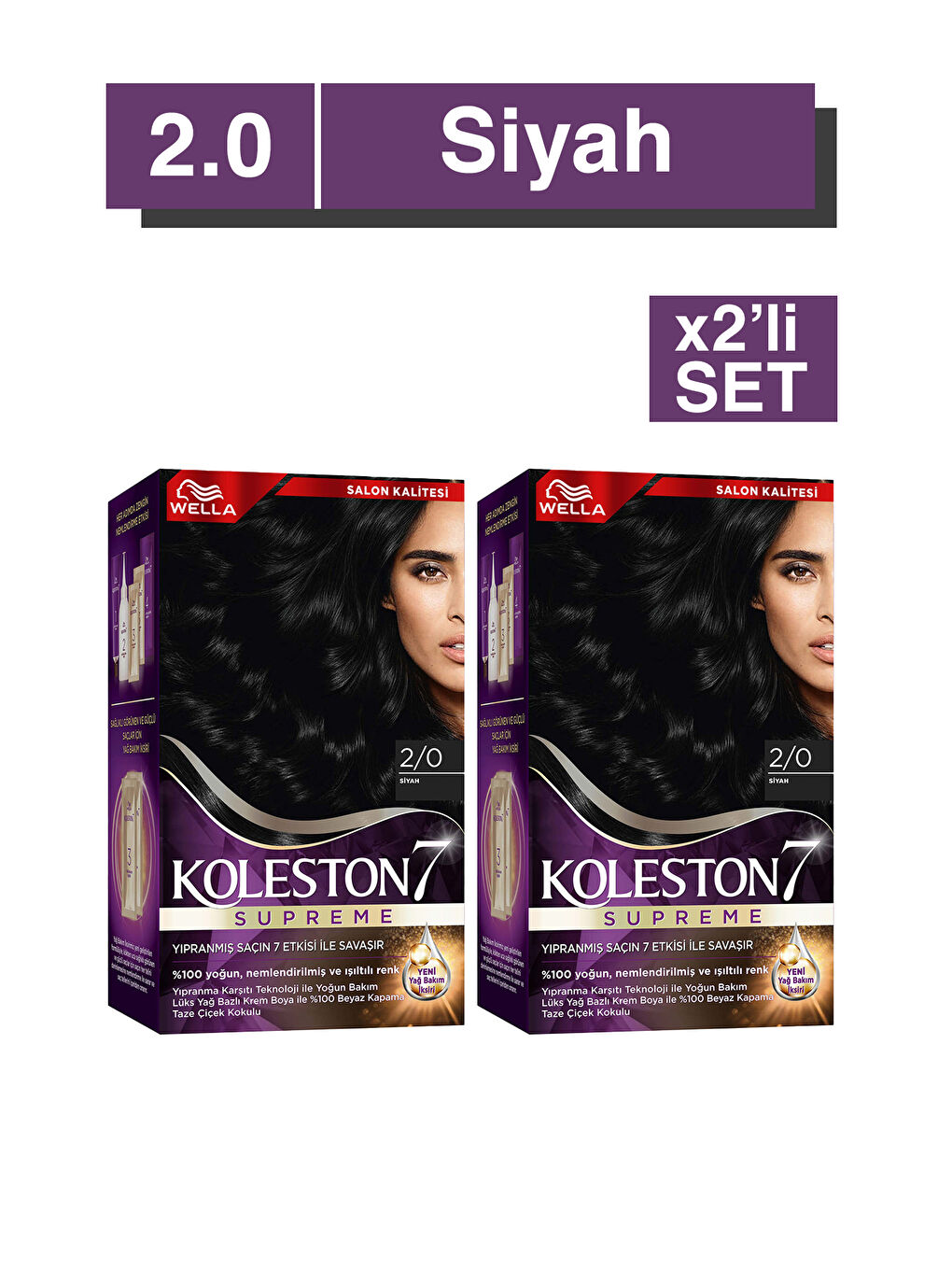 Wella Renksiz Koleston Supreme Saç Boyası 2/0 Siyah x2' li Set