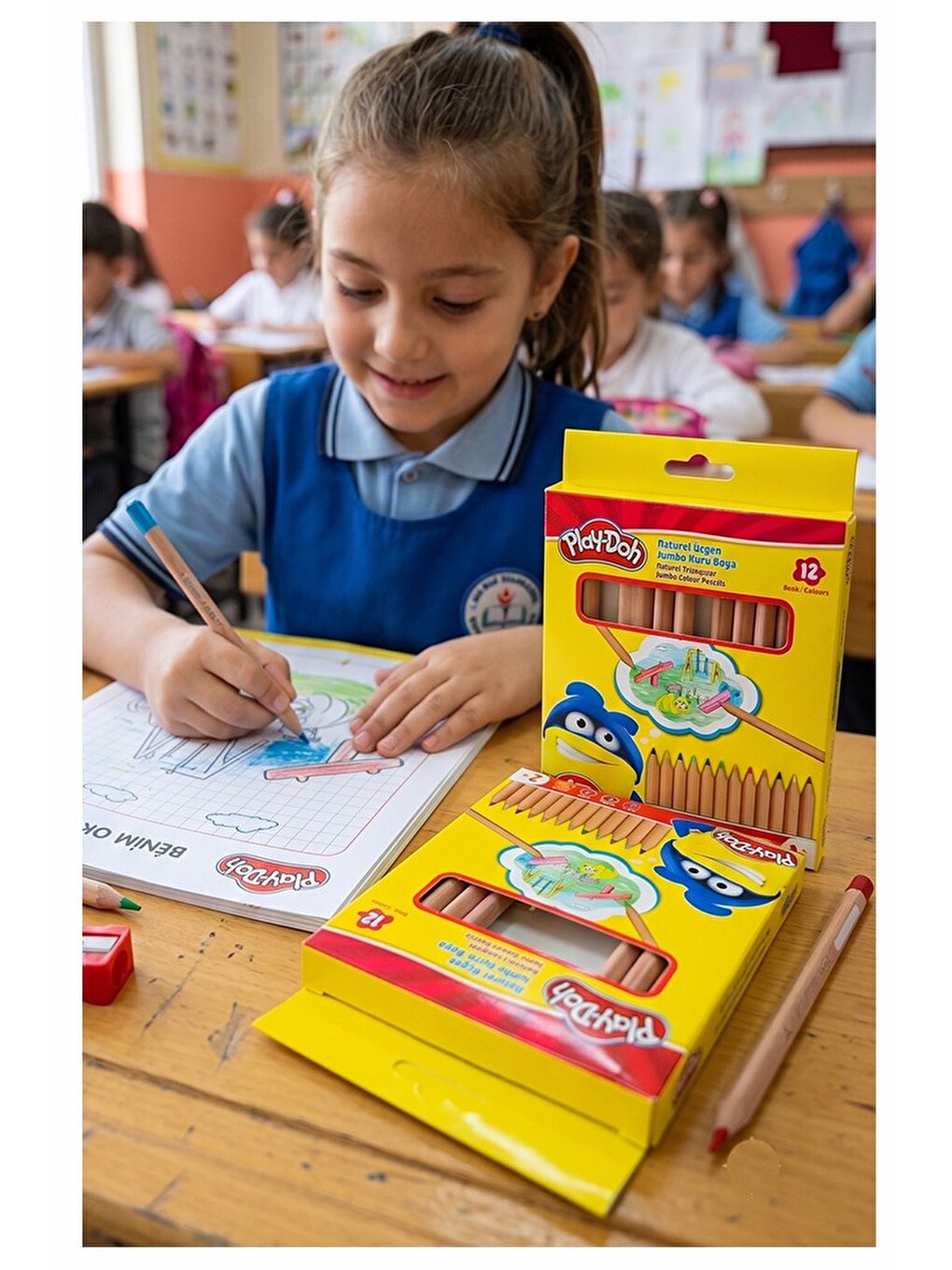12 Li Jumbo Kuru Boya Kalemi Naturel Karton Kutu 1 Paket Kalın 12 Renk Jumbo Kuruboya Tam B-3