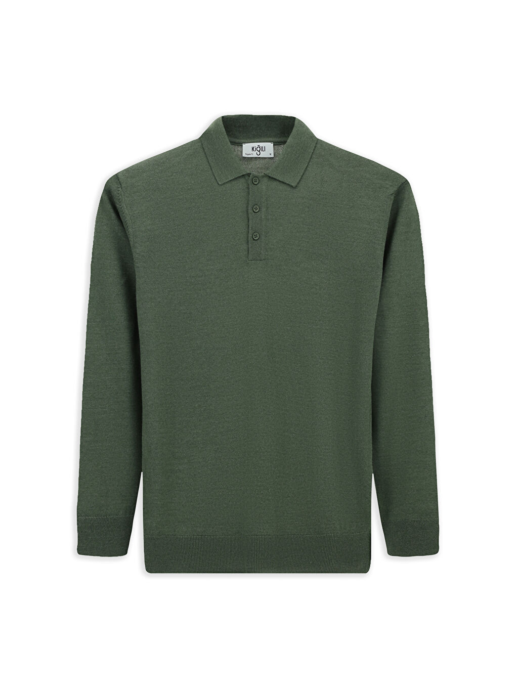 Haki Polo Yaka Düğmeli Regular Fit Sıcak Tutan Yünlü Triko Kazak-5