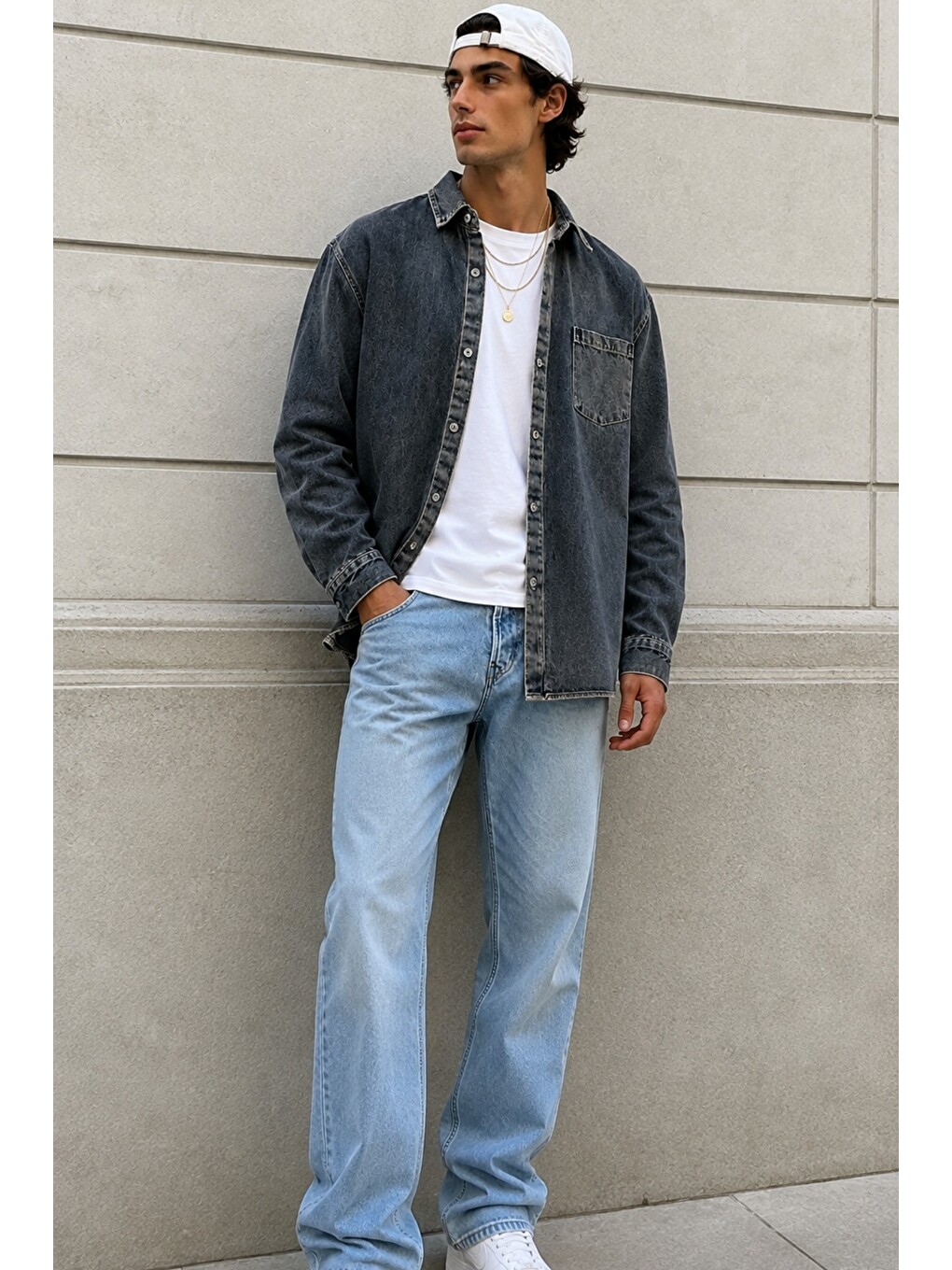 Yeşil Erkek Regular Denim Gömlek – Yıkamalı Jean Uzun Kollu Cepli Jean Gömlek-1